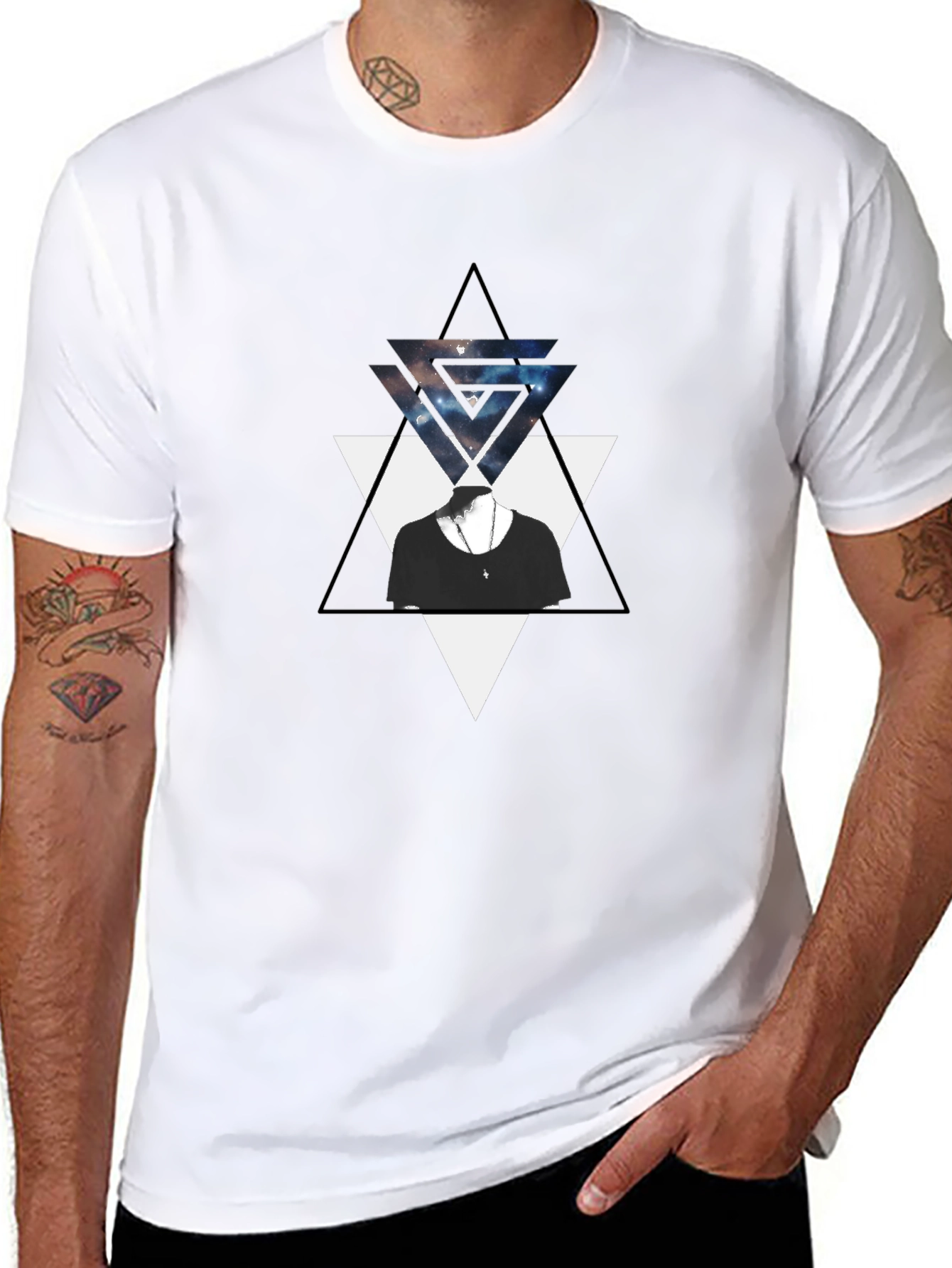 Geometric Triangle Graphic Black T-Shirt