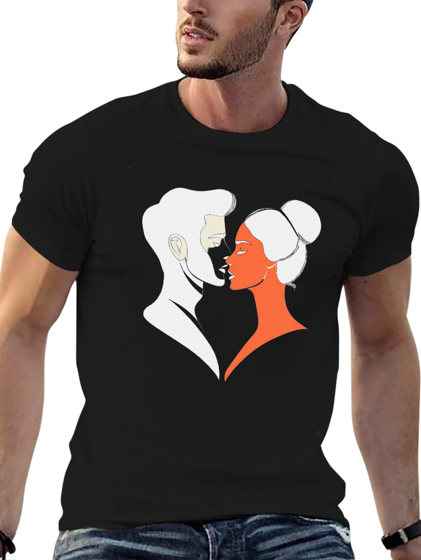 Stylish Couple Graphic Black T-Shirt