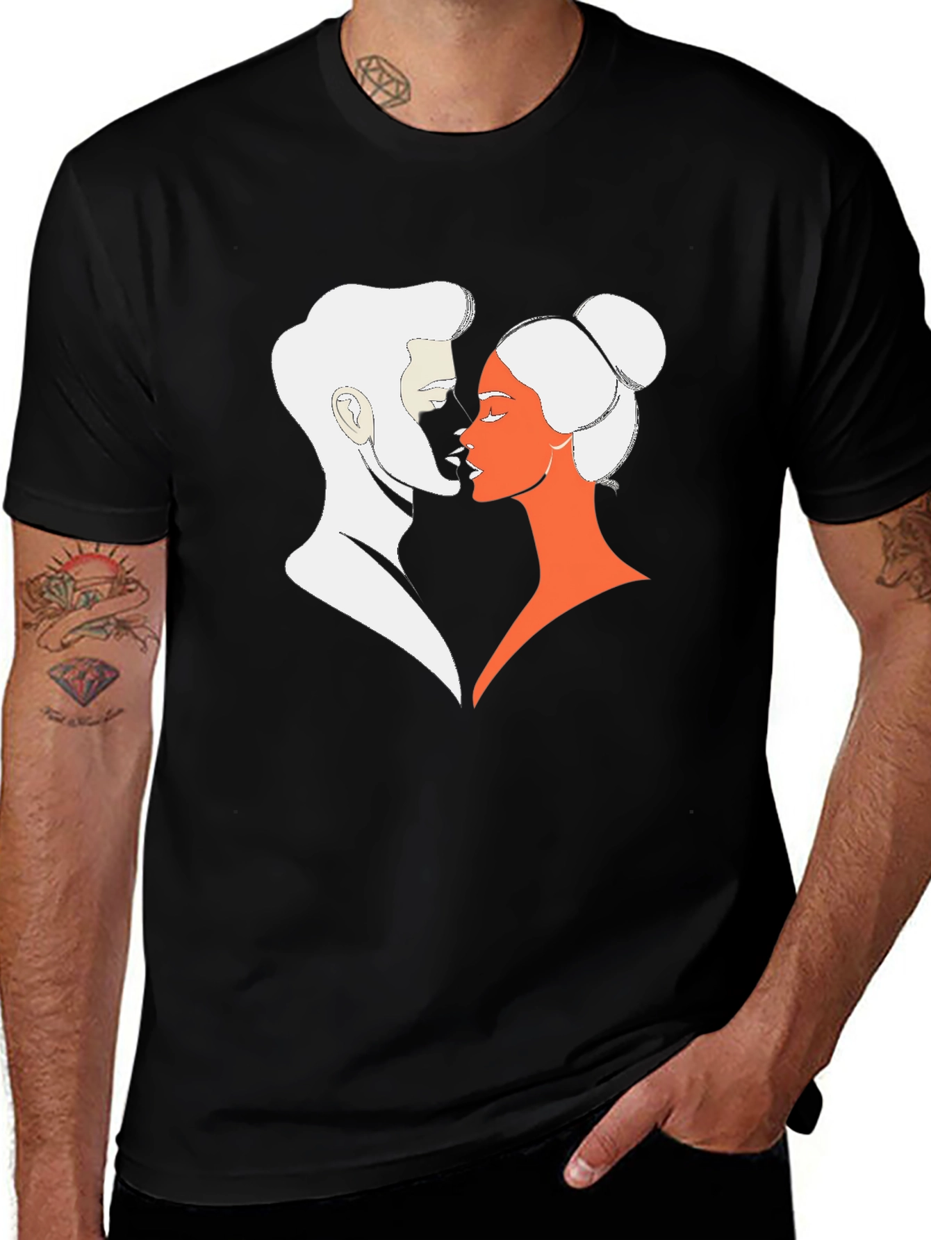 Stylish Couple Graphic Black T-Shirt