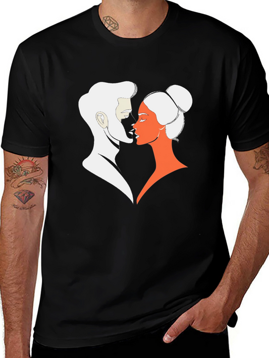 Stylish Couple Graphic Black T-Shirt