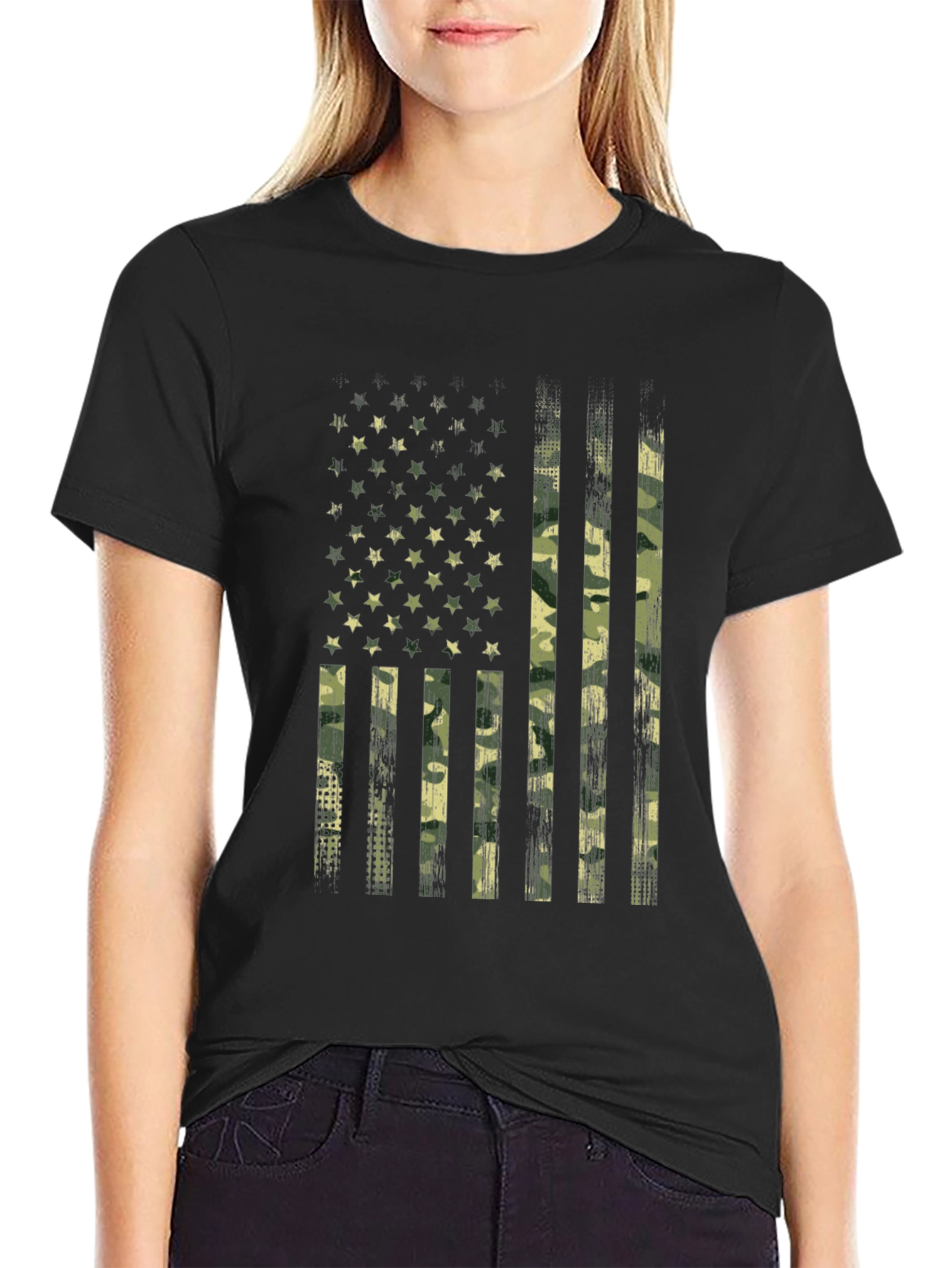 Camo USA Flag Graphic T-Shirt