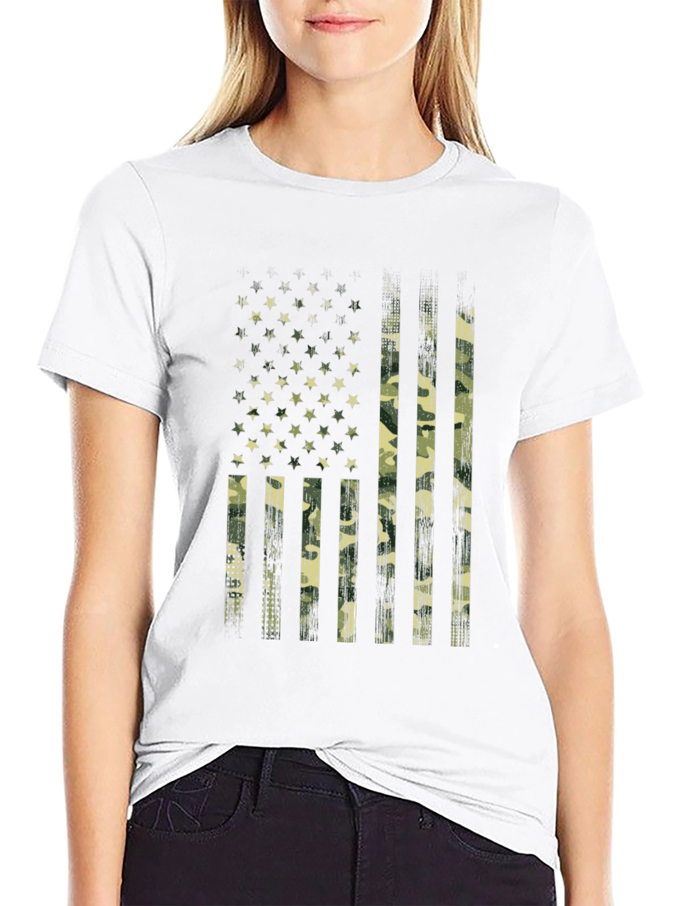 Camo USA Flag Graphic T-Shirt