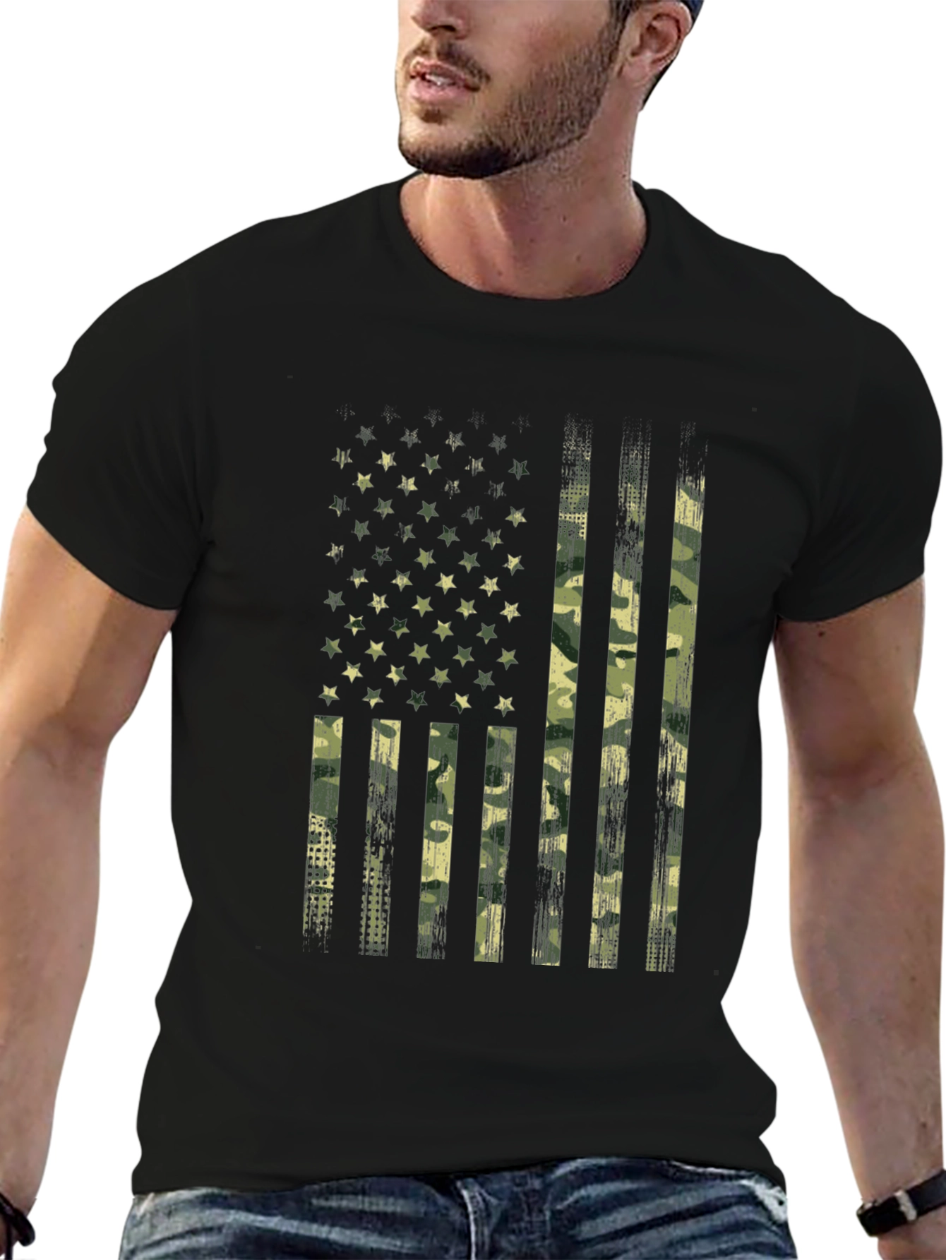Camo USA Flag Graphic T-Shirt