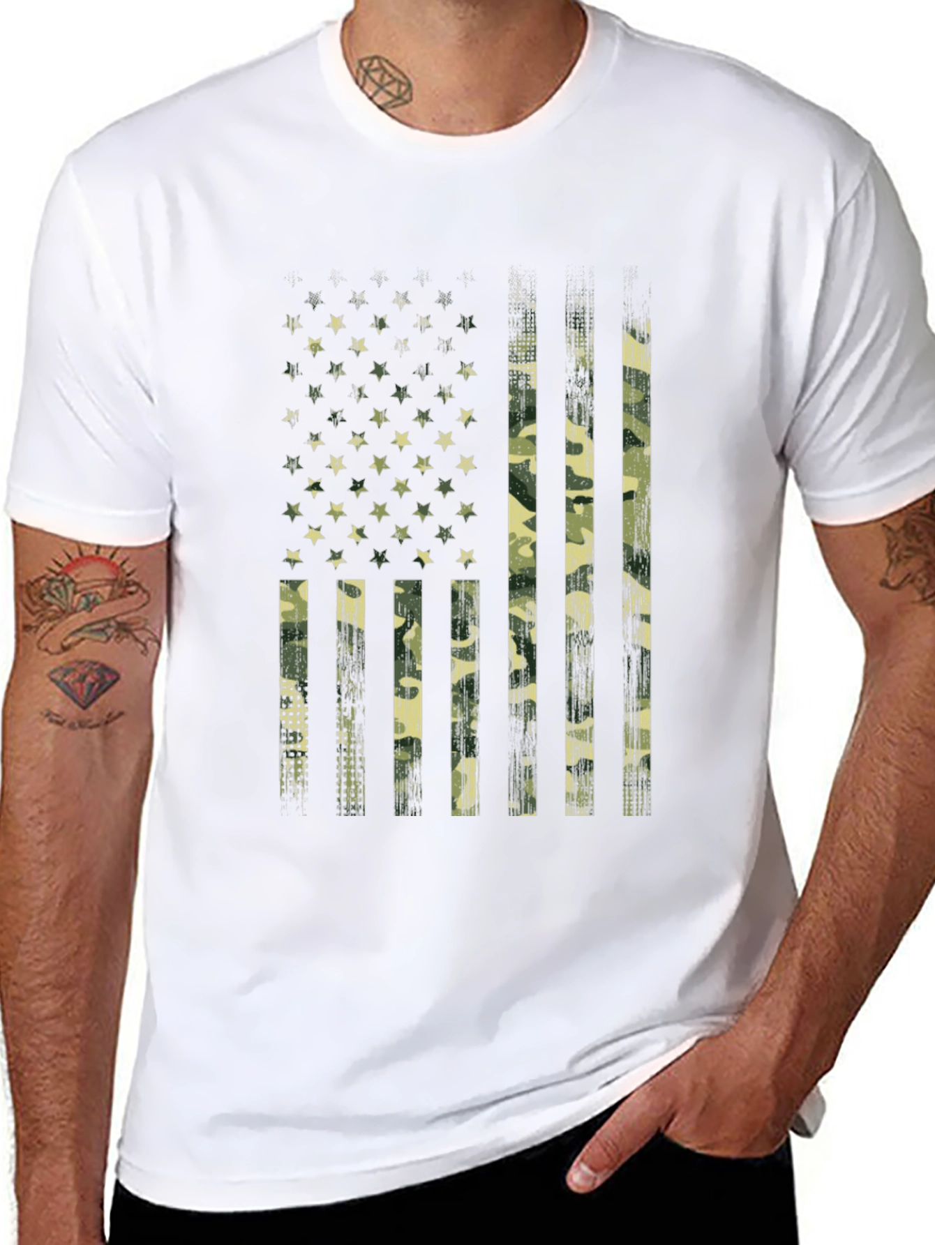 Camo USA Flag Graphic T-Shirt