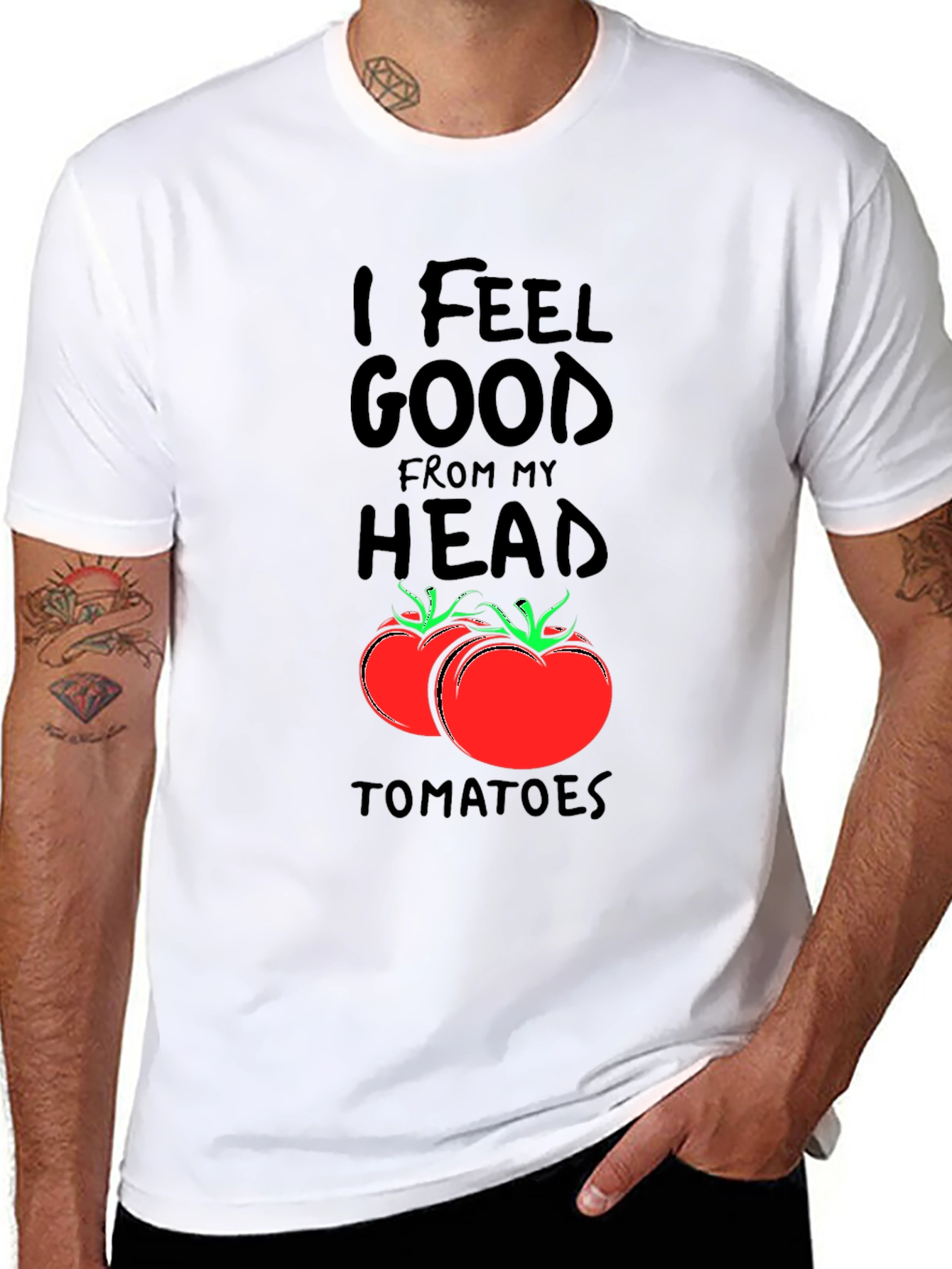 I Feel Good From My Head Tomatoes Black T-Shirt