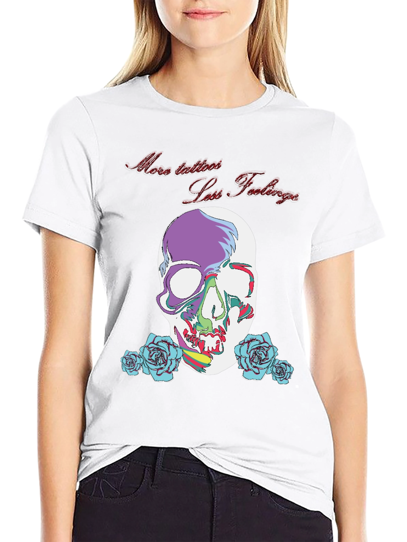 Skull and Roses Graphic Print Tee