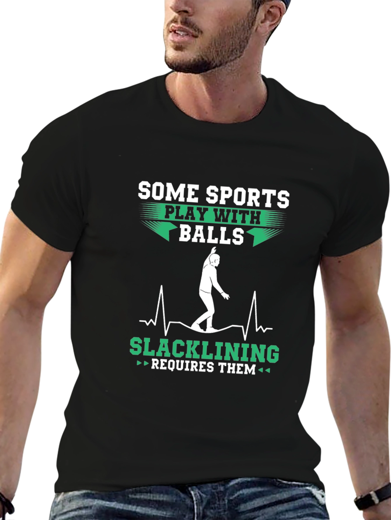 Funny Slacklining Requires Balls Graphic T-Shirt