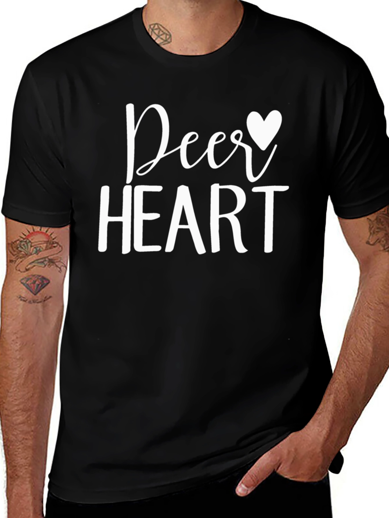 Deer Heart Graphic Tee - Black Crewneck T-Shirt