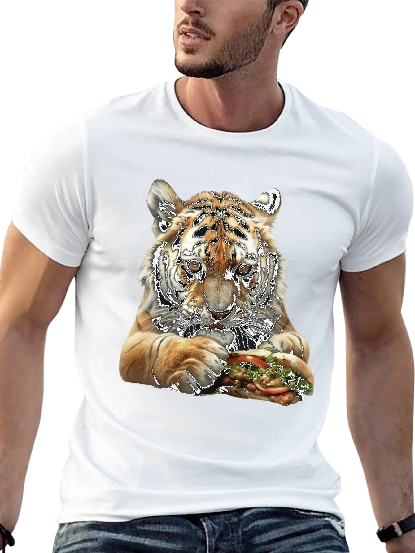 Tiger Eating Sandwich Graphic T-Shirt