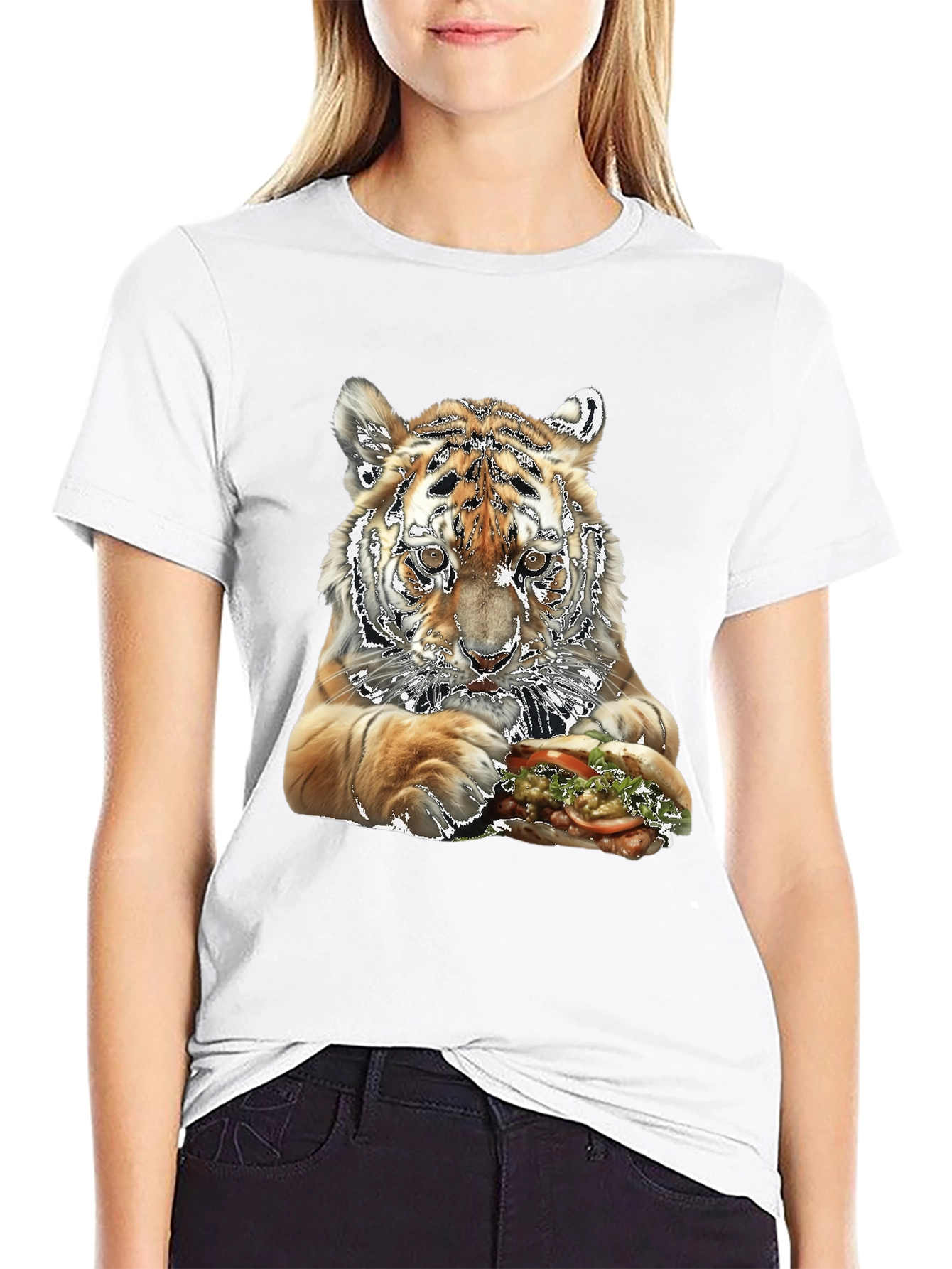 Tiger Eating Sandwich Graphic T-Shirt