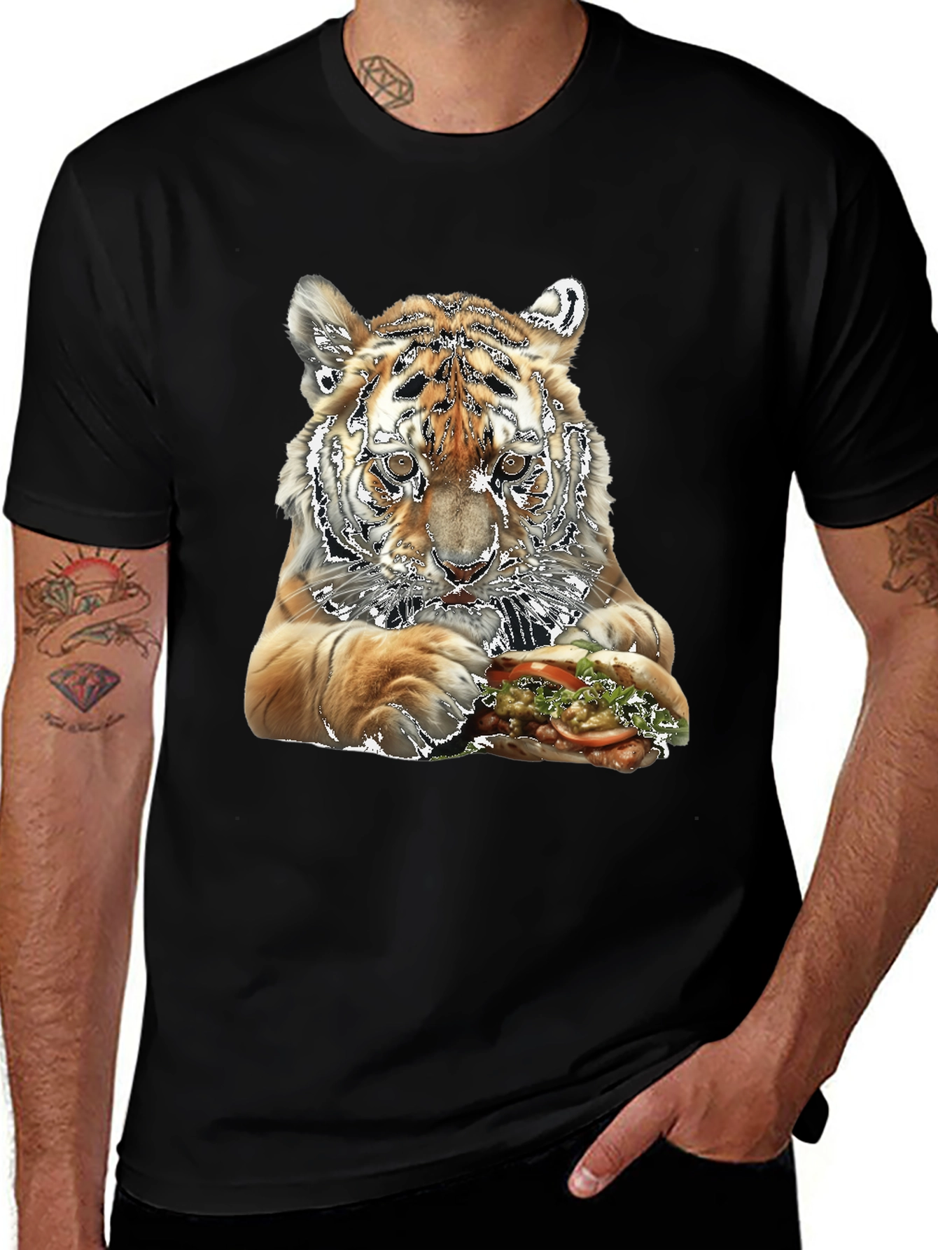Tiger Eating Sandwich Graphic T-Shirt