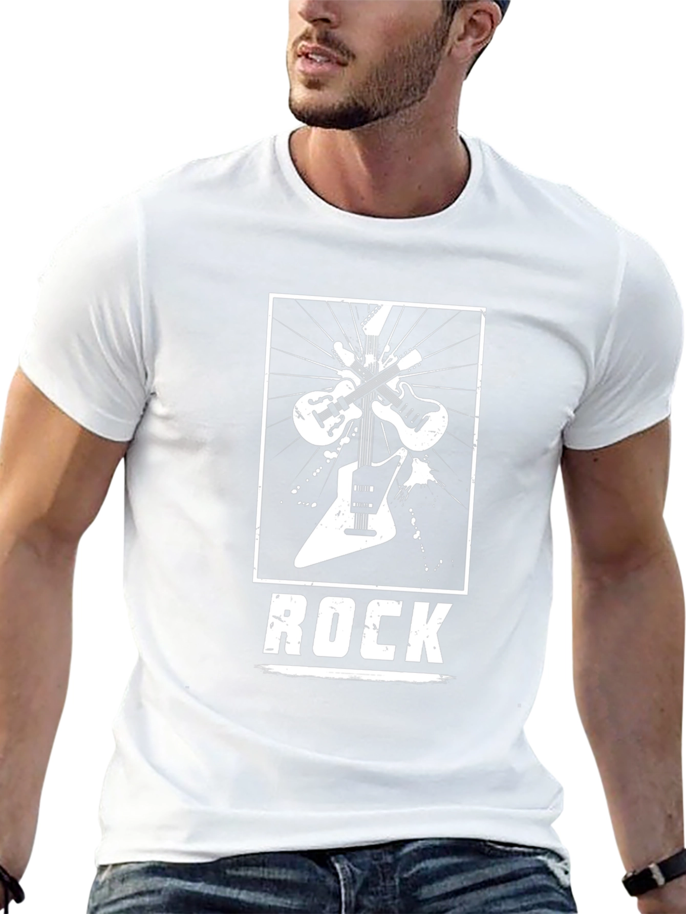 Rock Music Graphic Tee - Black Cotton Guitar Shirt