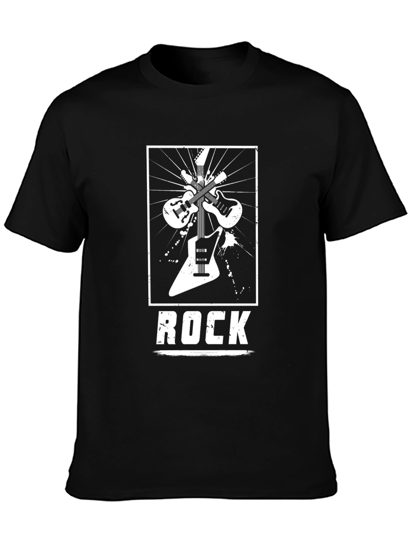 Rock Music Graphic Tee - Black Cotton Guitar Shirt