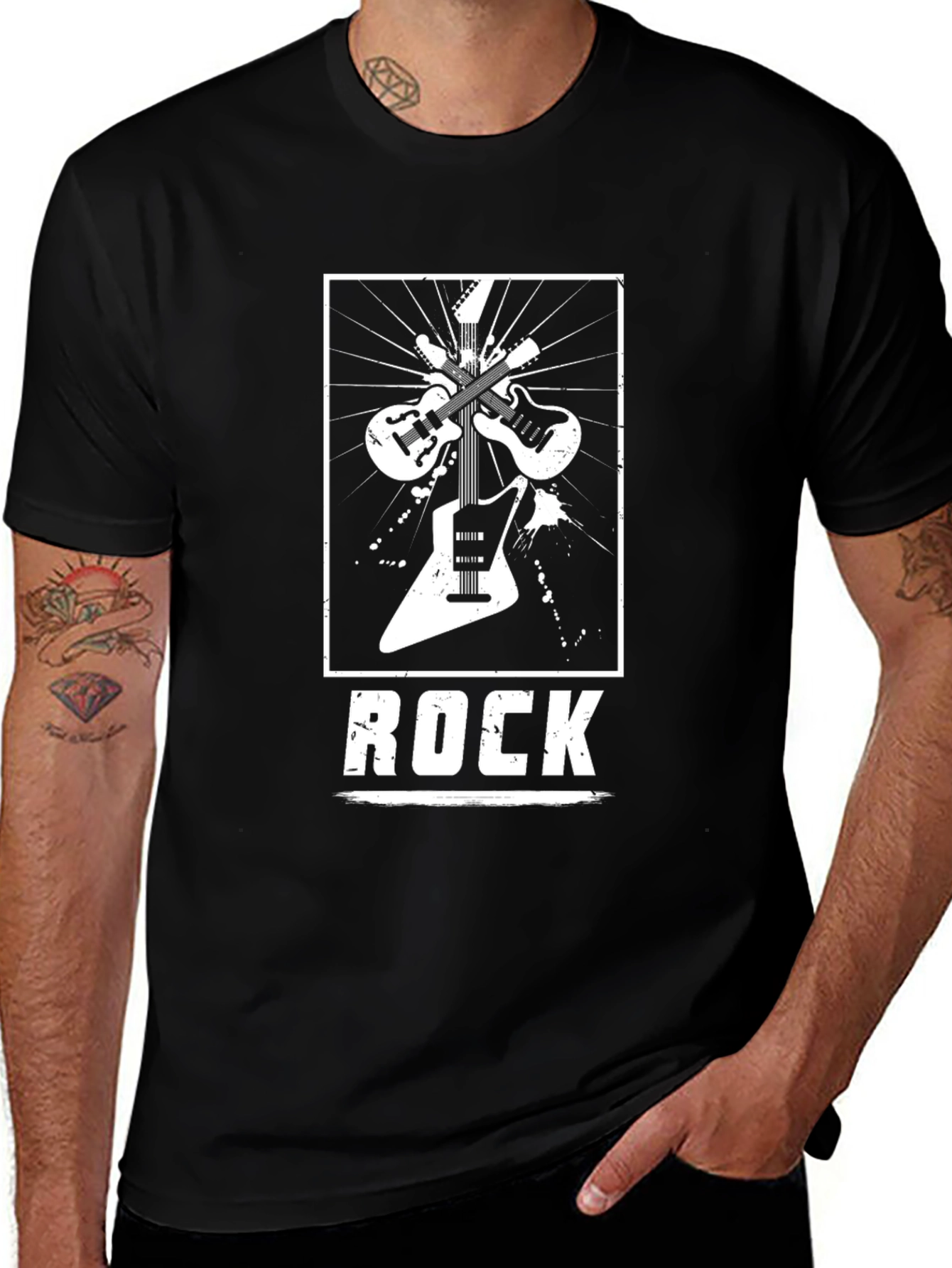 Rock Music Graphic Tee - Black Cotton Guitar Shirt