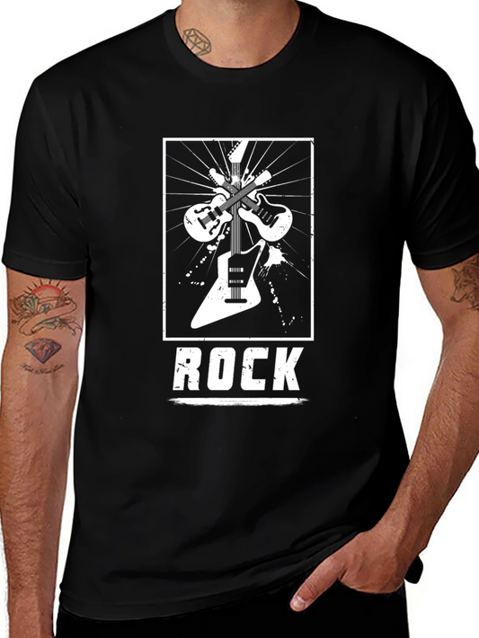 Rock Music Graphic Tee - Black Cotton Guitar Shirt
