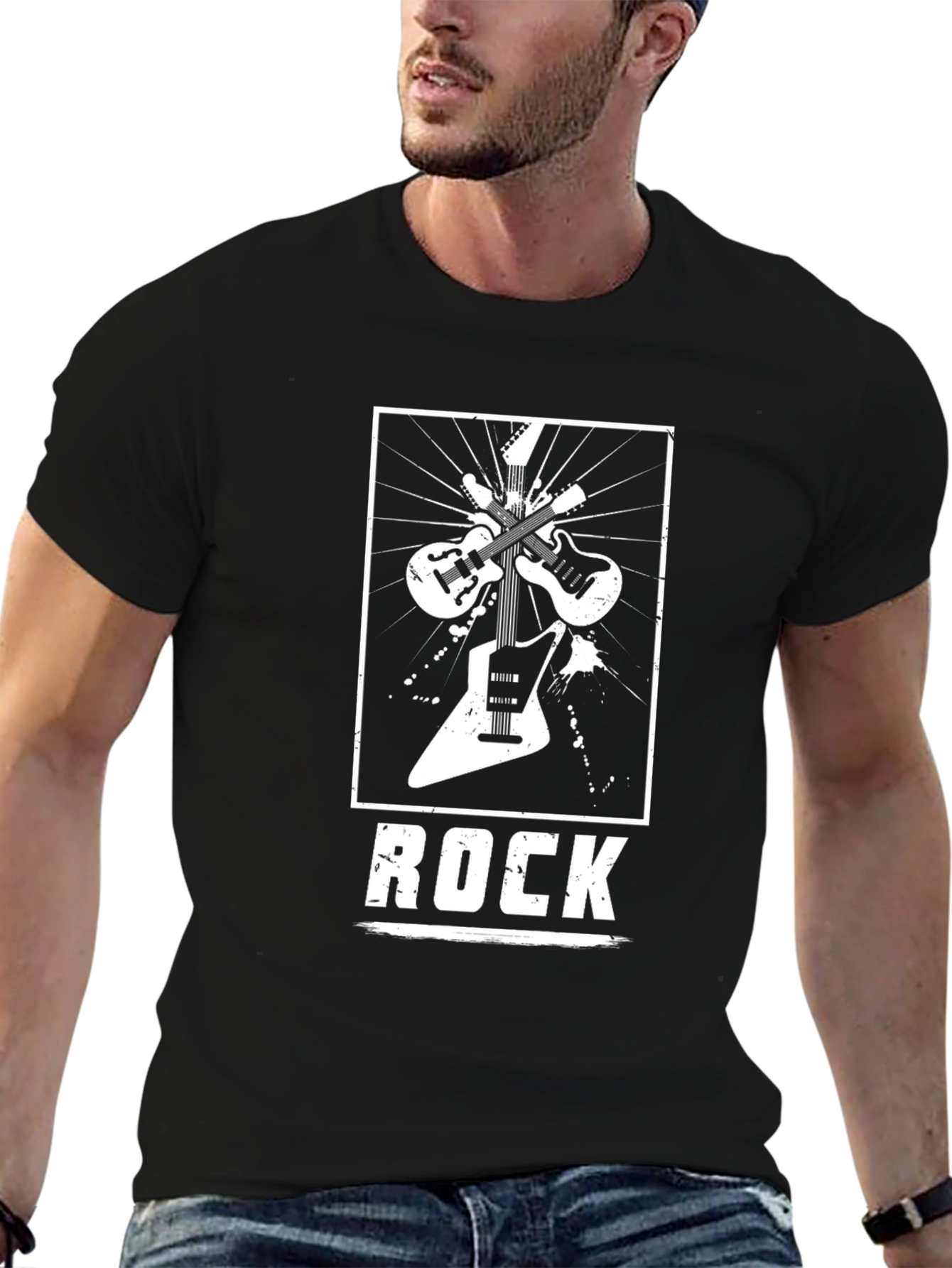 Rock Music Graphic Tee - Black Cotton Guitar Shirt
