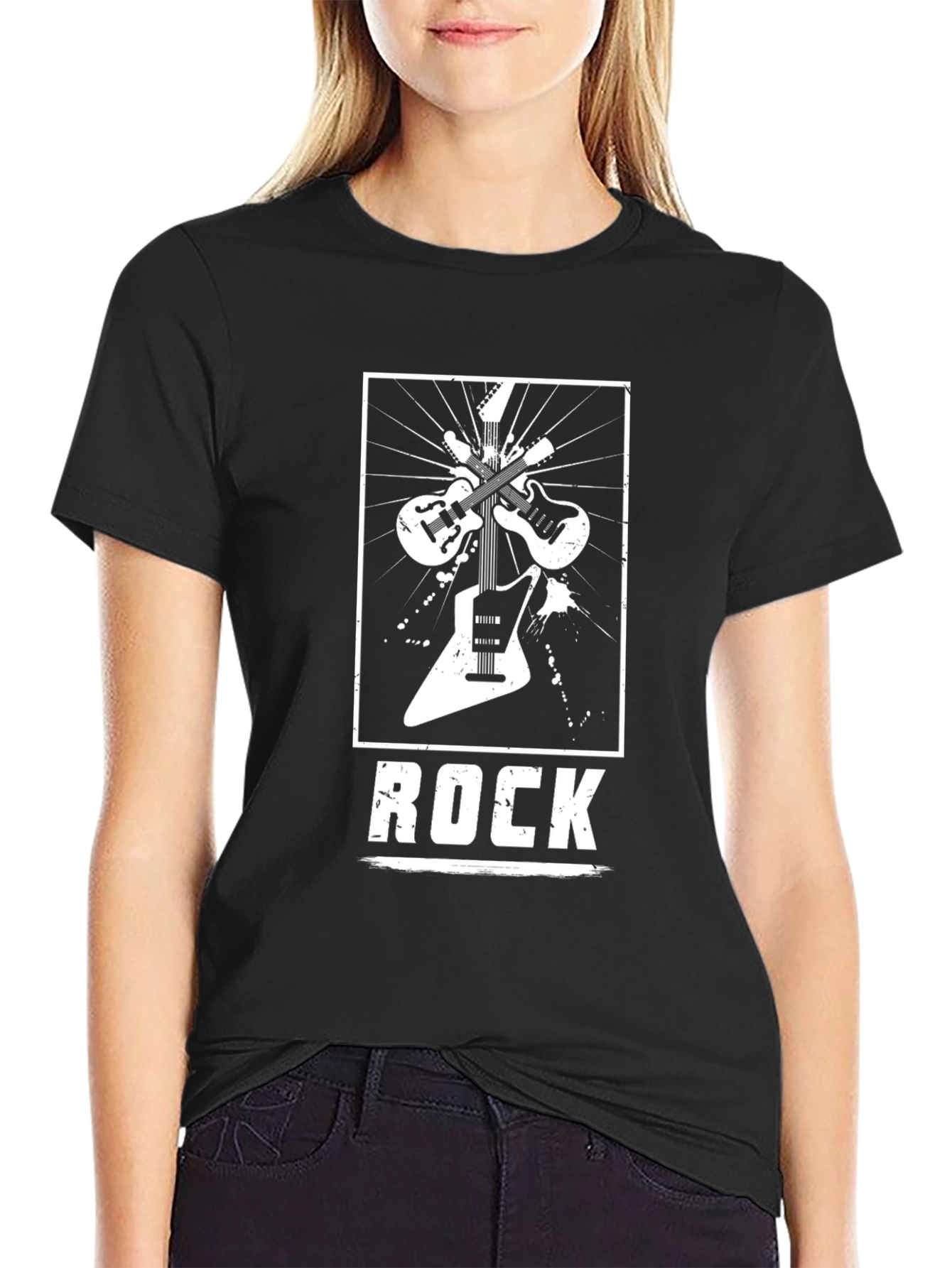 Rock Music Graphic Tee - Black Cotton Guitar Shirt