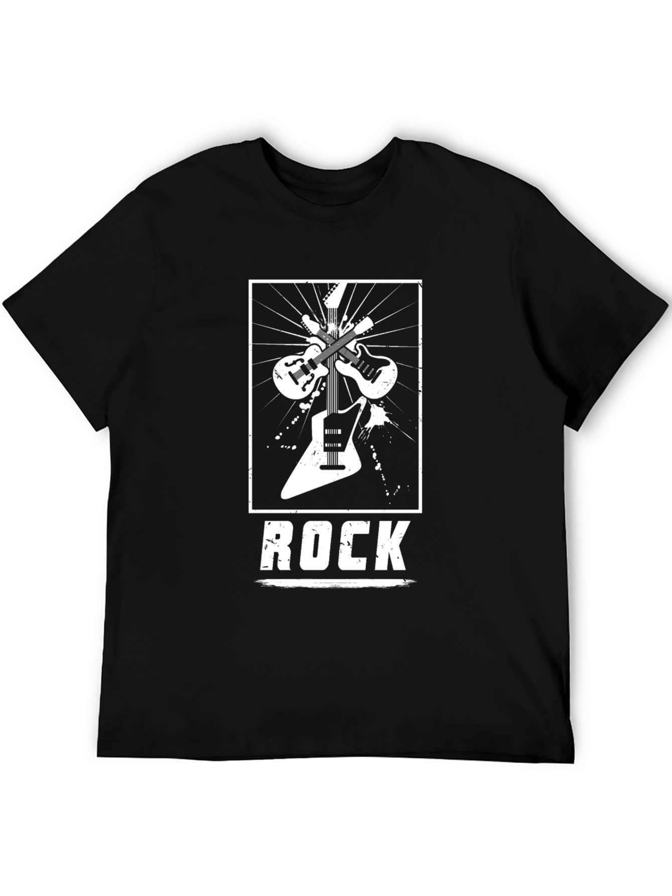 Rock Music Graphic Tee - Black Cotton Guitar Shirt