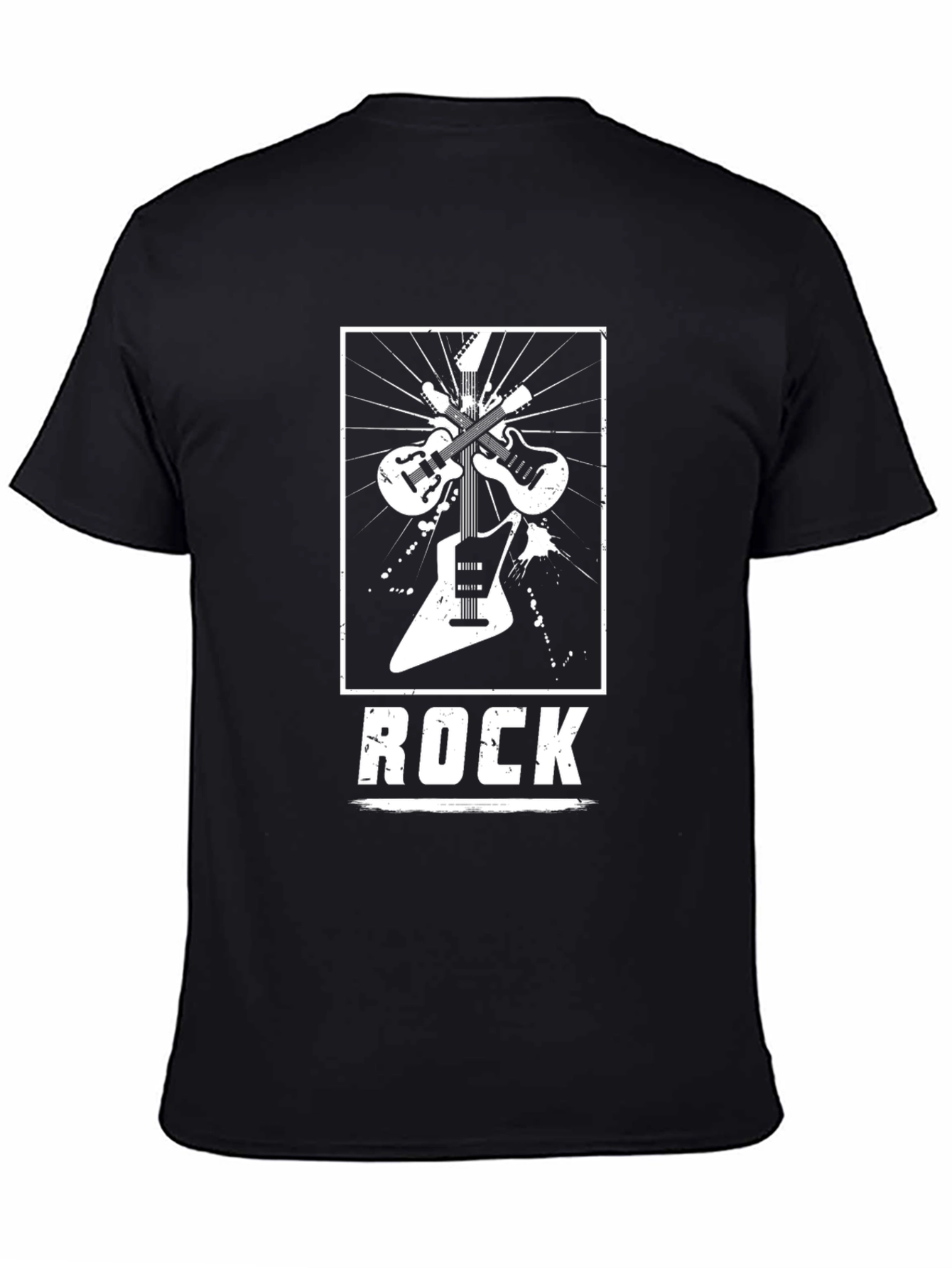 Rock Music Graphic Tee - Black Cotton Guitar Shirt