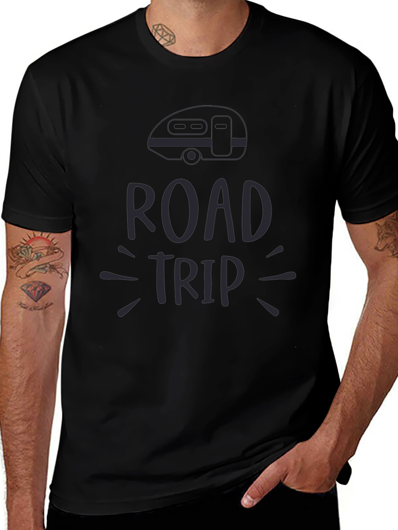 Road Trip Graphic Tee - Black Casual T-Shirt