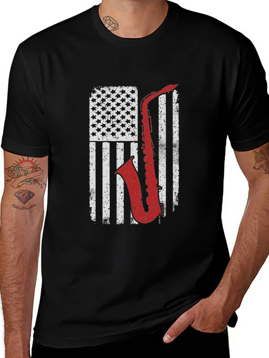 Saxophone American Flag Graphic Tee - Patriotic Music Lover Shirt
