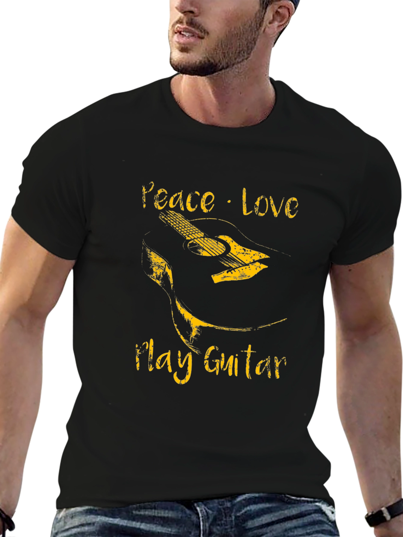 Peace Love Play Guitar Graphic T-Shirt