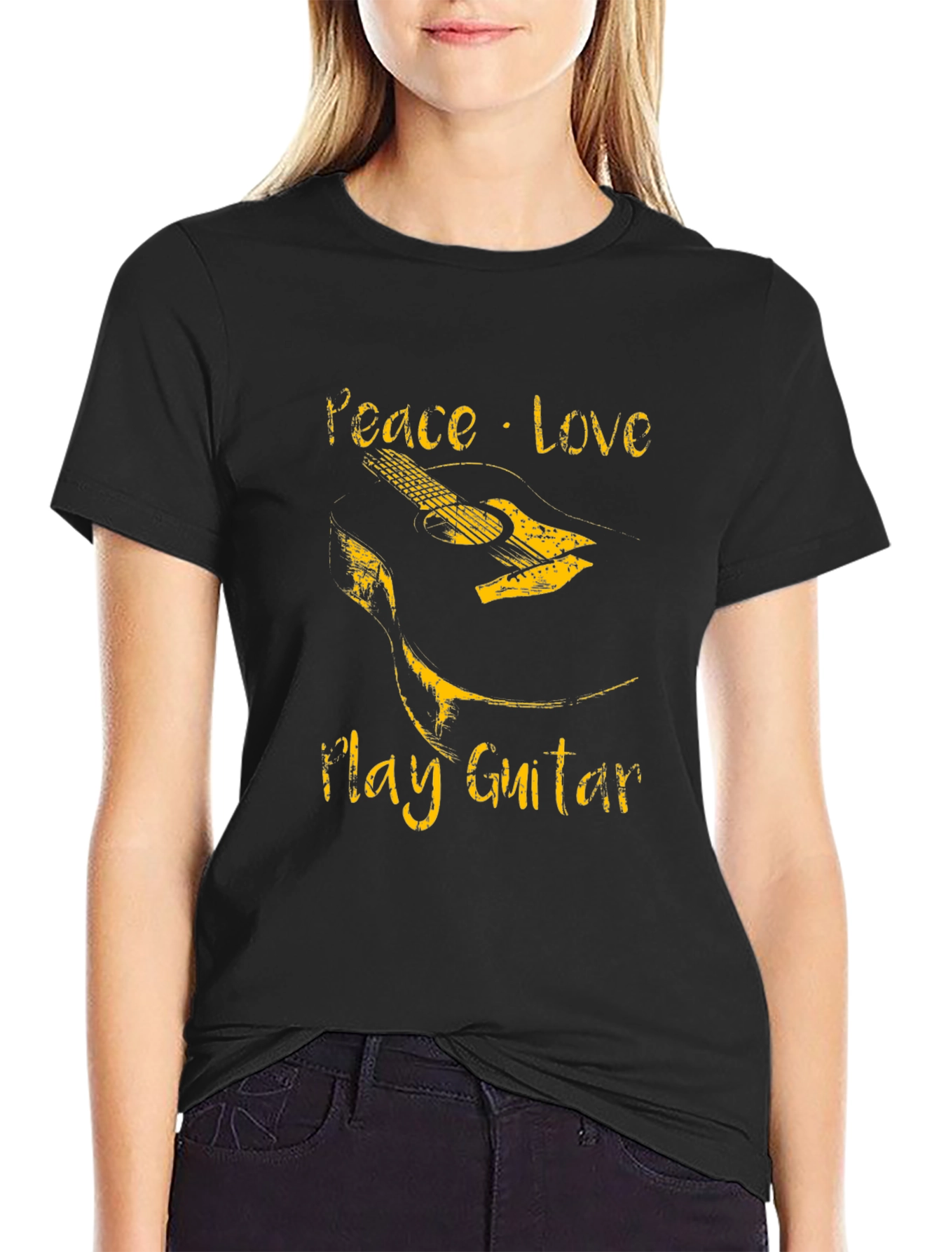 Peace Love Play Guitar Graphic T-Shirt