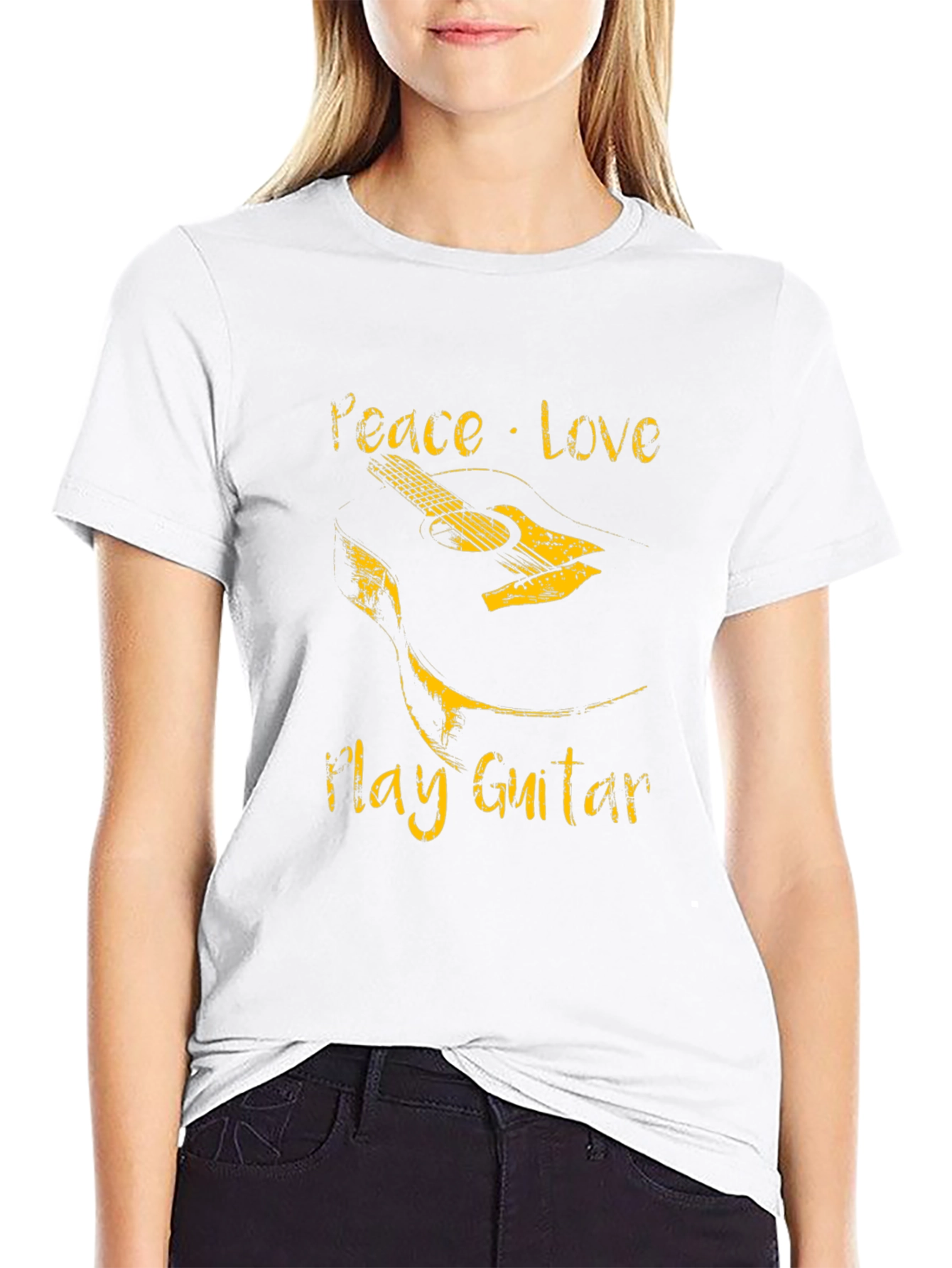 Peace Love Play Guitar Graphic T-Shirt