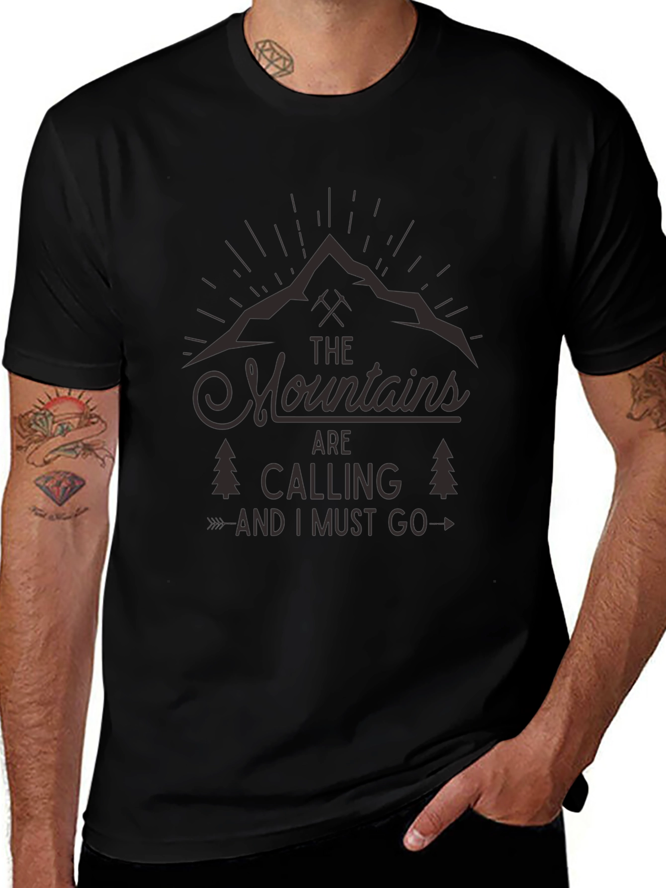 Mountains Are Calling Black Graphic Tee