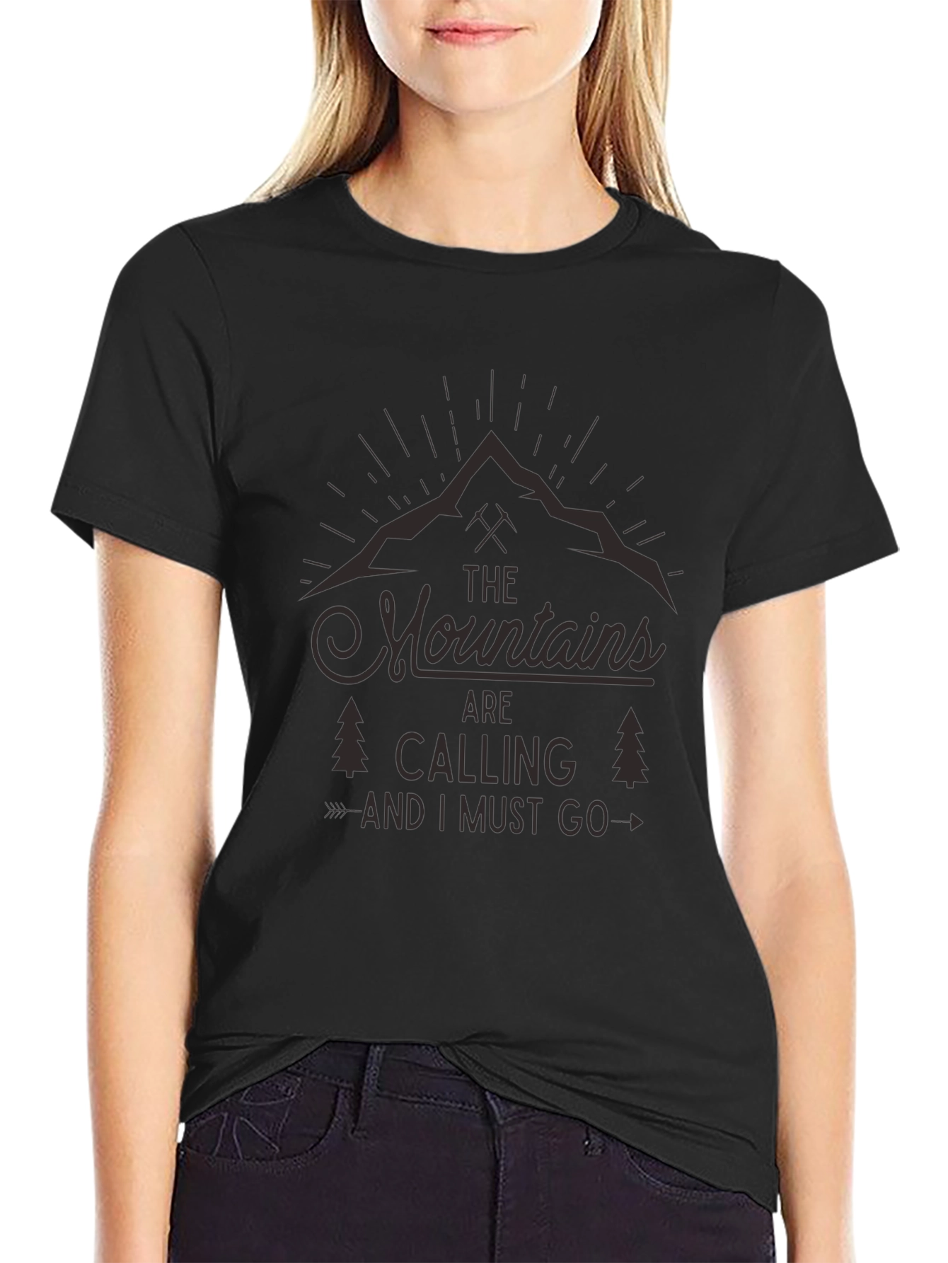 Mountains Are Calling Black Graphic Tee