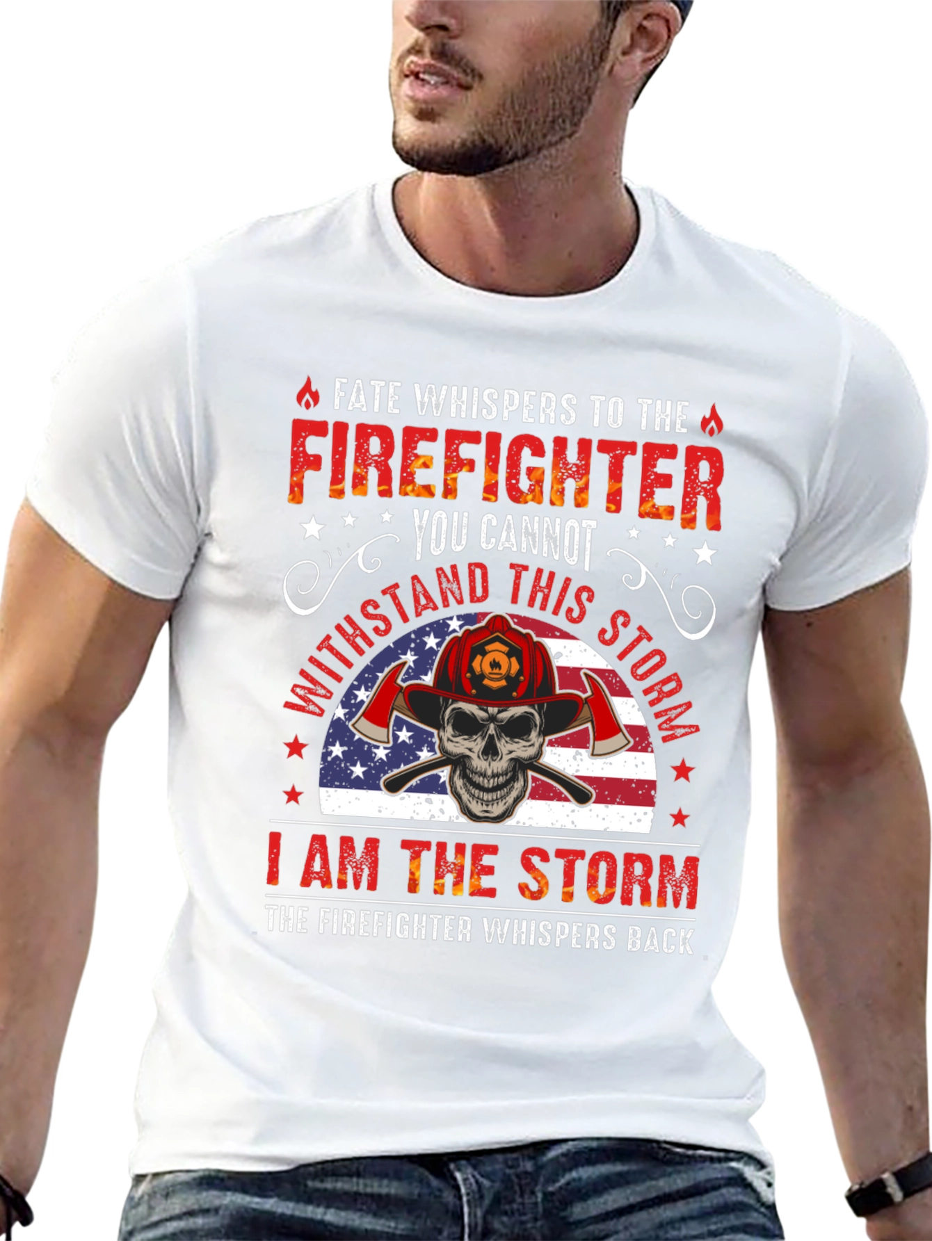 Firefighter Skull Graphic T-Shirt