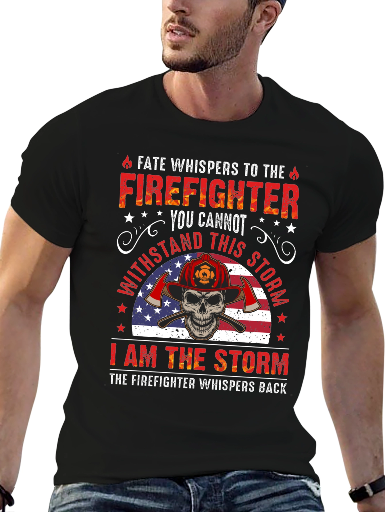 Firefighter Skull Graphic T-Shirt
