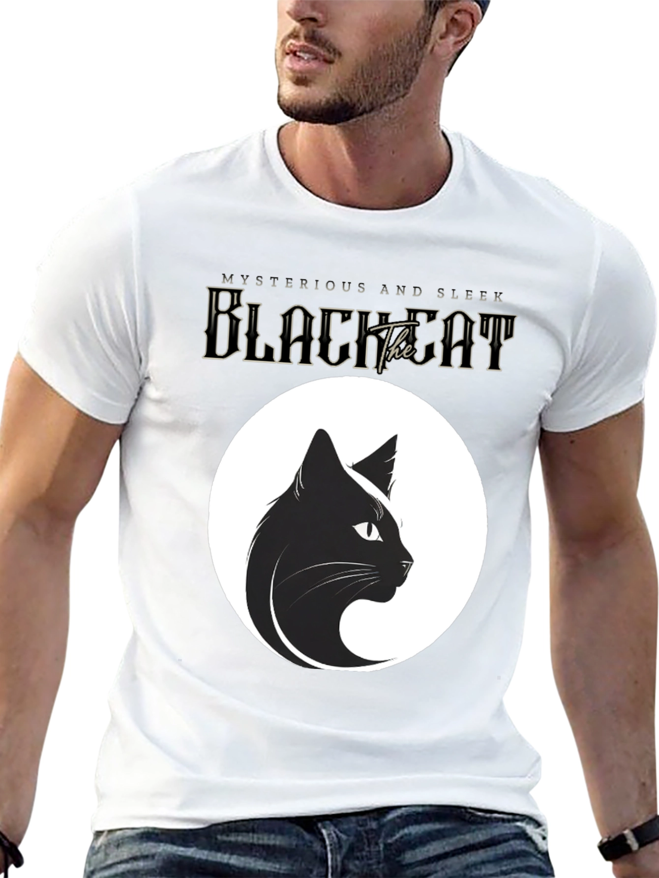 Mysterious Black Cat Graphic Tee - Sleek Design