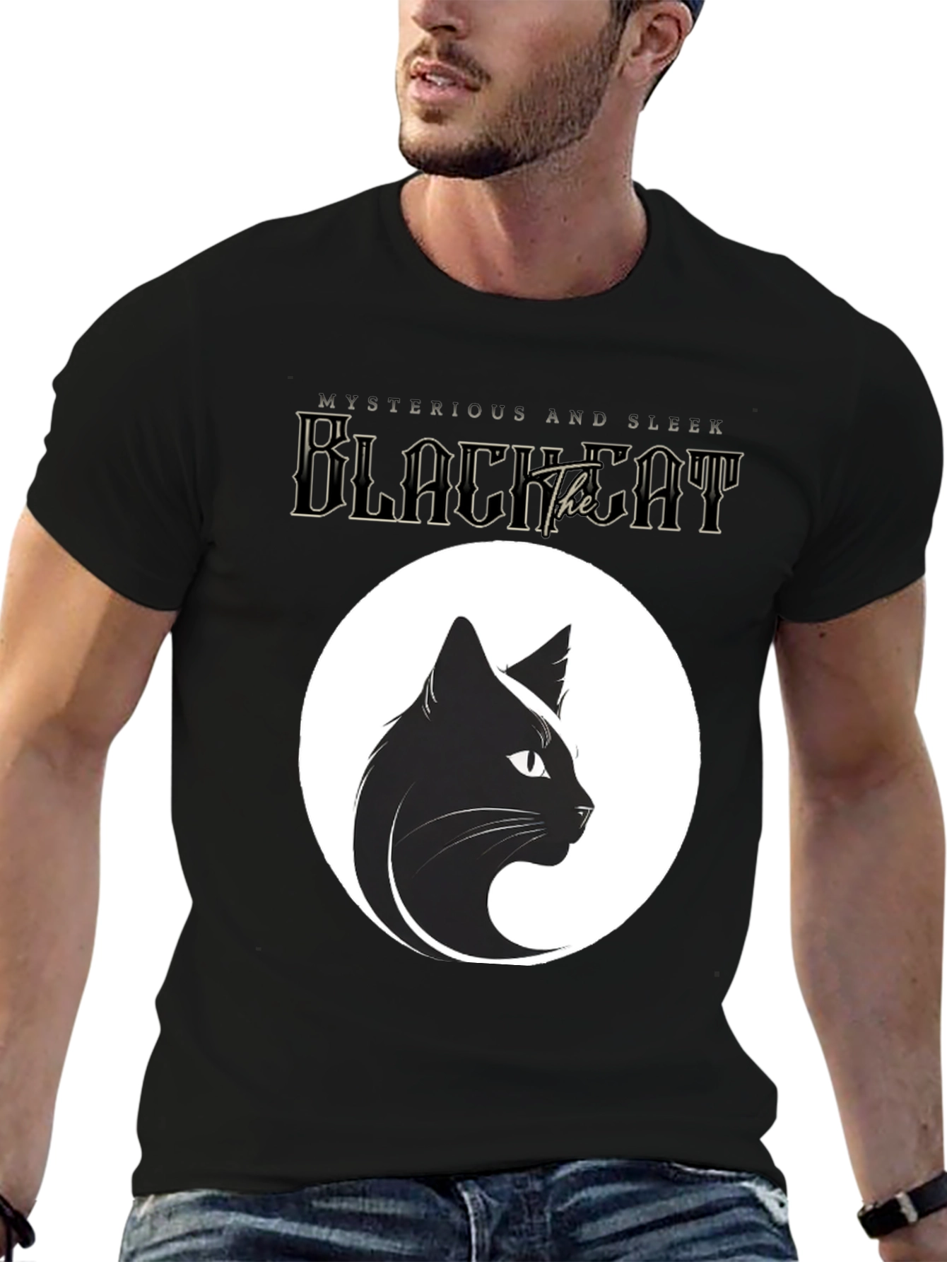 Mysterious Black Cat Graphic Tee - Sleek Design