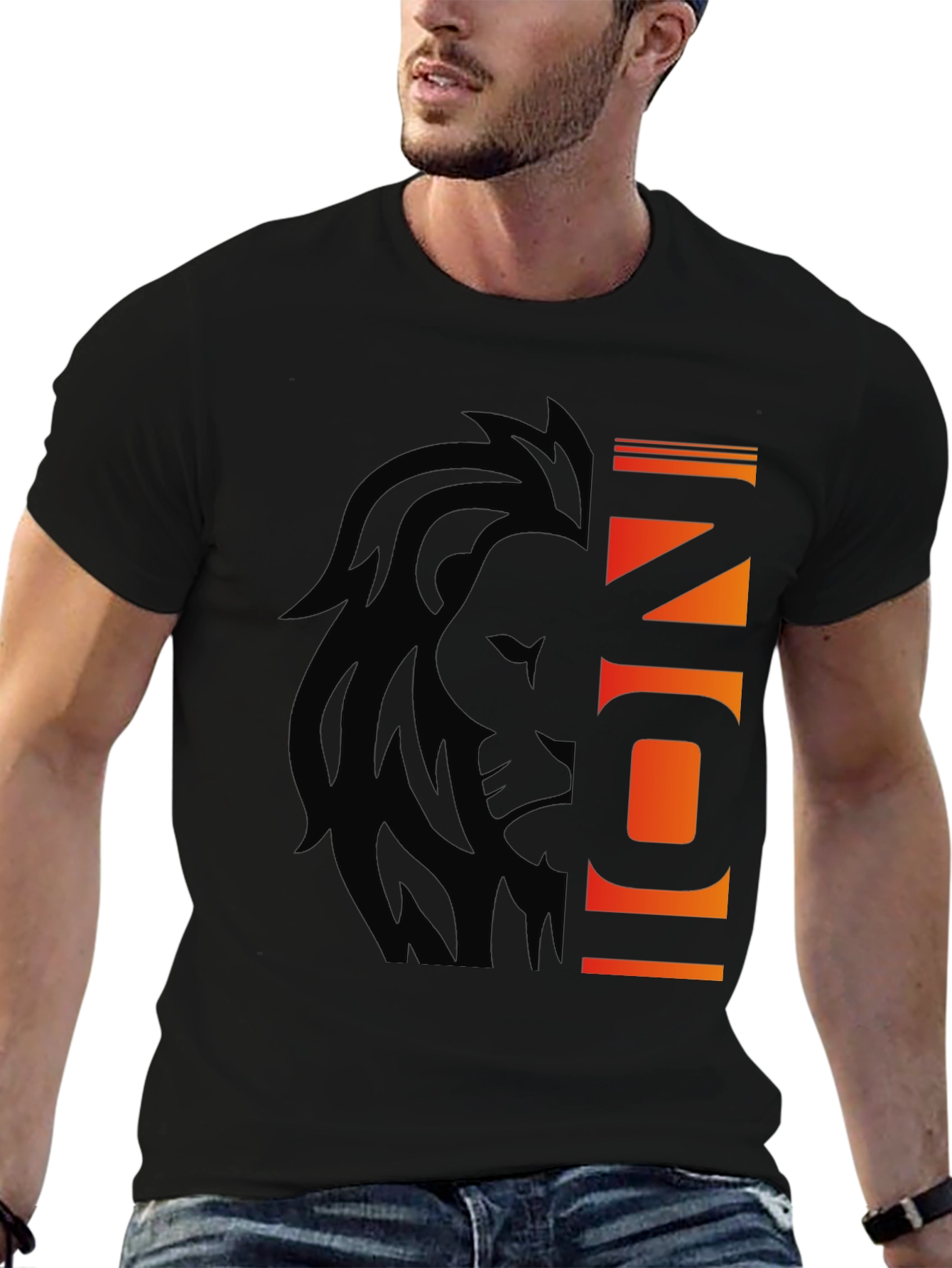 Iconic Lion Graphic Tee - Stylish Mens Black T-Shirt