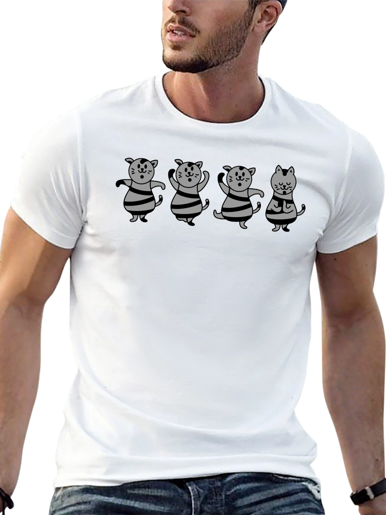 Cartoon Cats Graphic Tee - Unisex Black T-Shirt