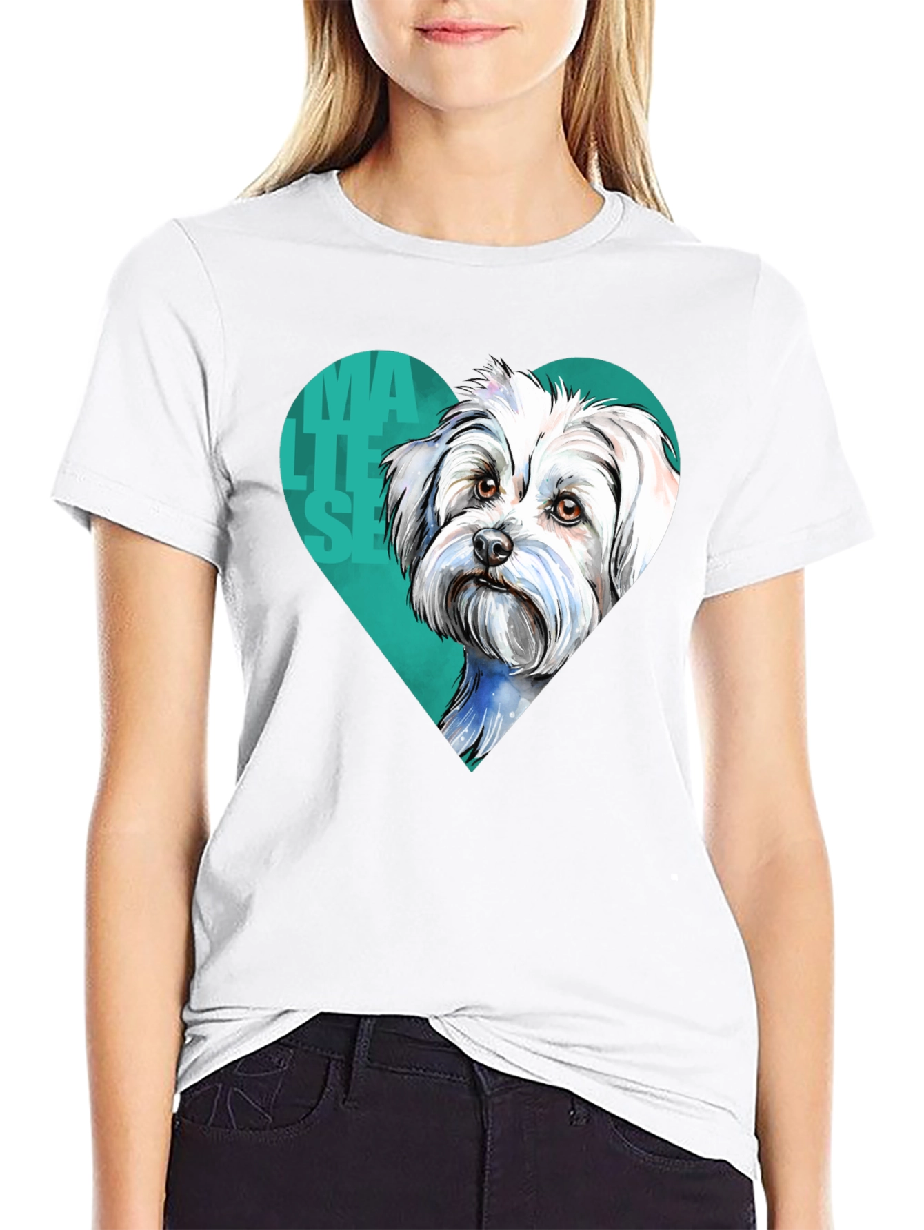 Maltese Dog Heart T-Shirt - Cute Pet Lover Tee
