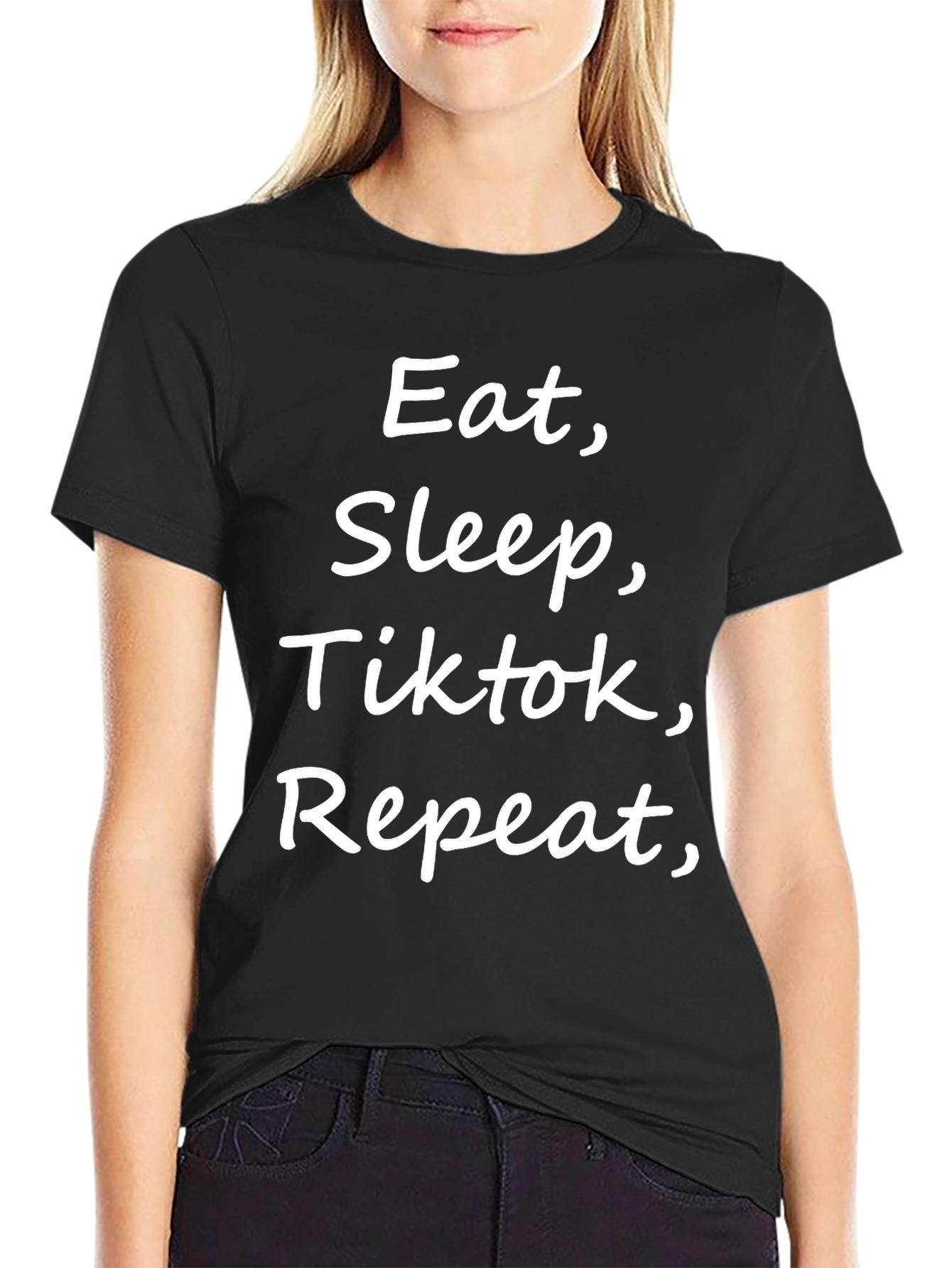 Eat Sleep Tiktok Repeat Black T-Shirt