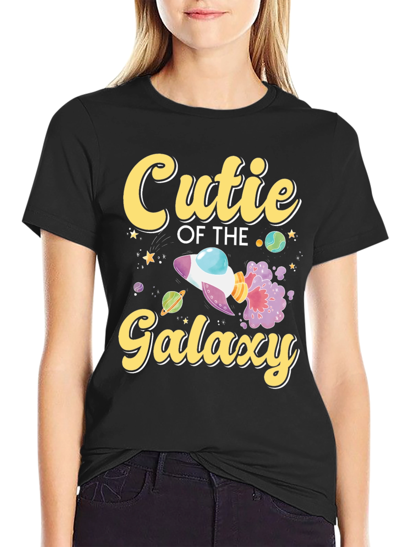Cutie of the Galaxy Black Graphic T-Shirt