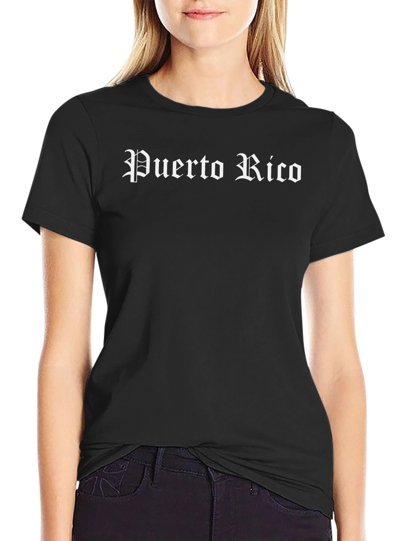 Puerto Rico Gothic Text T-Shirt - Black