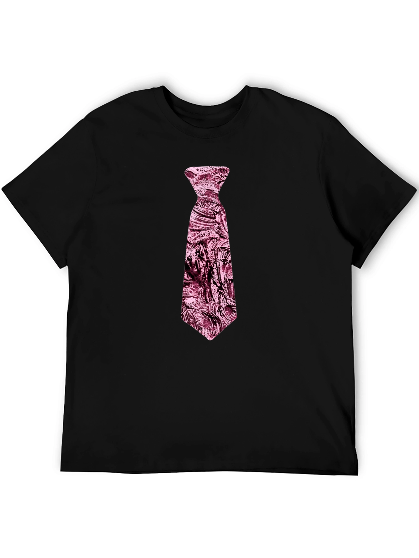 Mens Black T-Shirt with Novelty Pink Tie Design