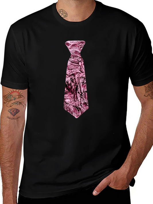 Mens Black T-Shirt with Novelty Pink Tie Design