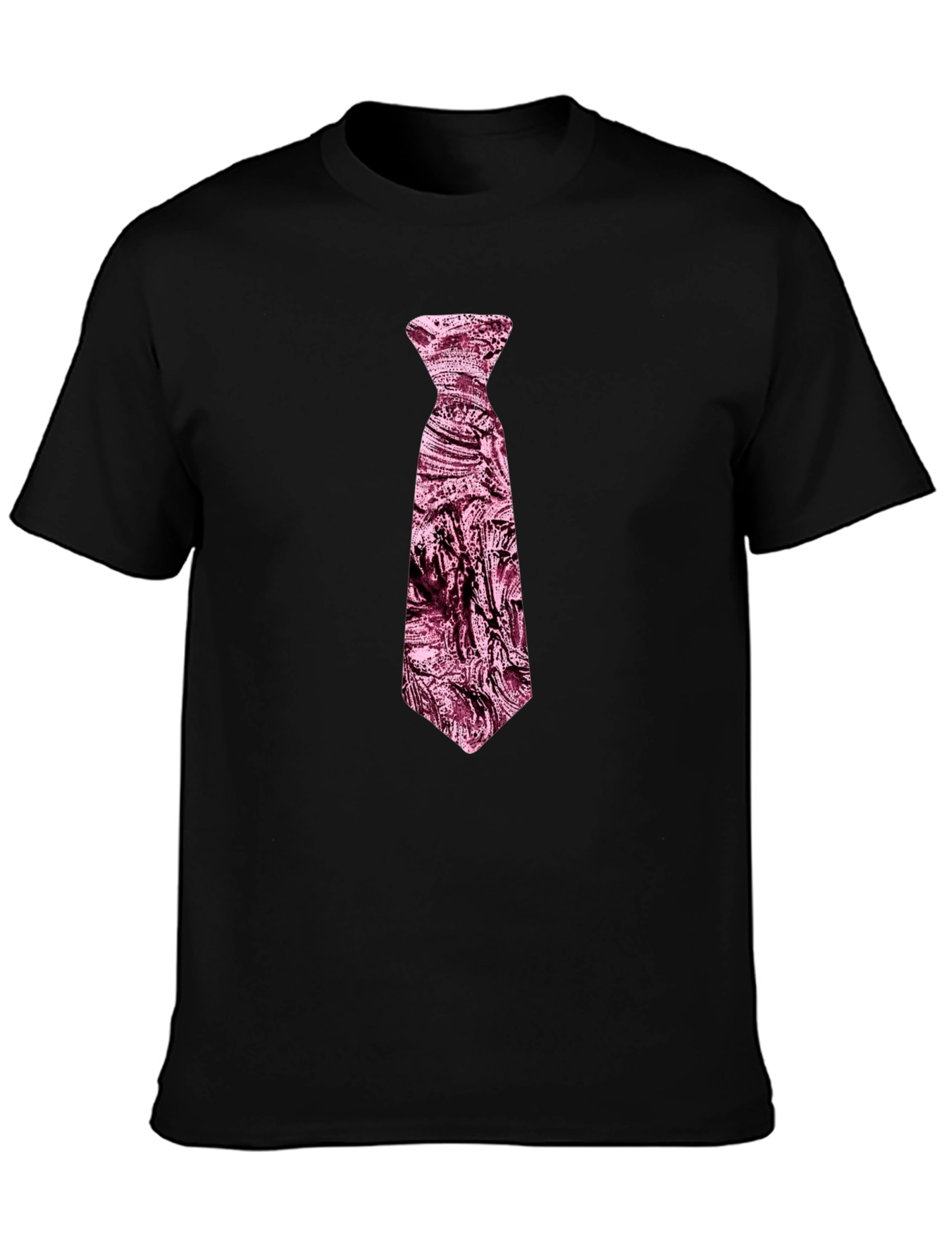 Mens Black T-Shirt with Novelty Pink Tie Design