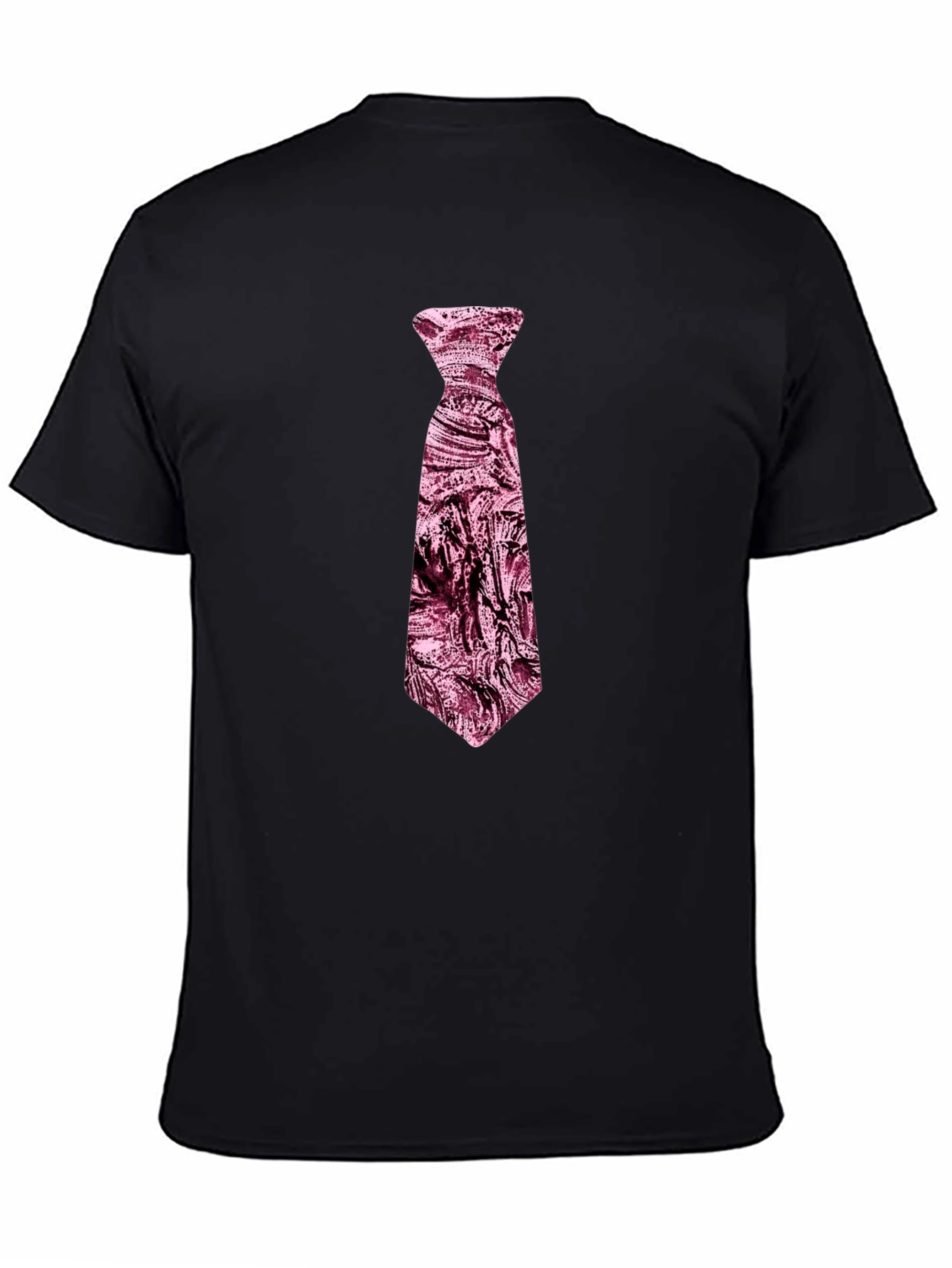 Mens Black T-Shirt with Novelty Pink Tie Design