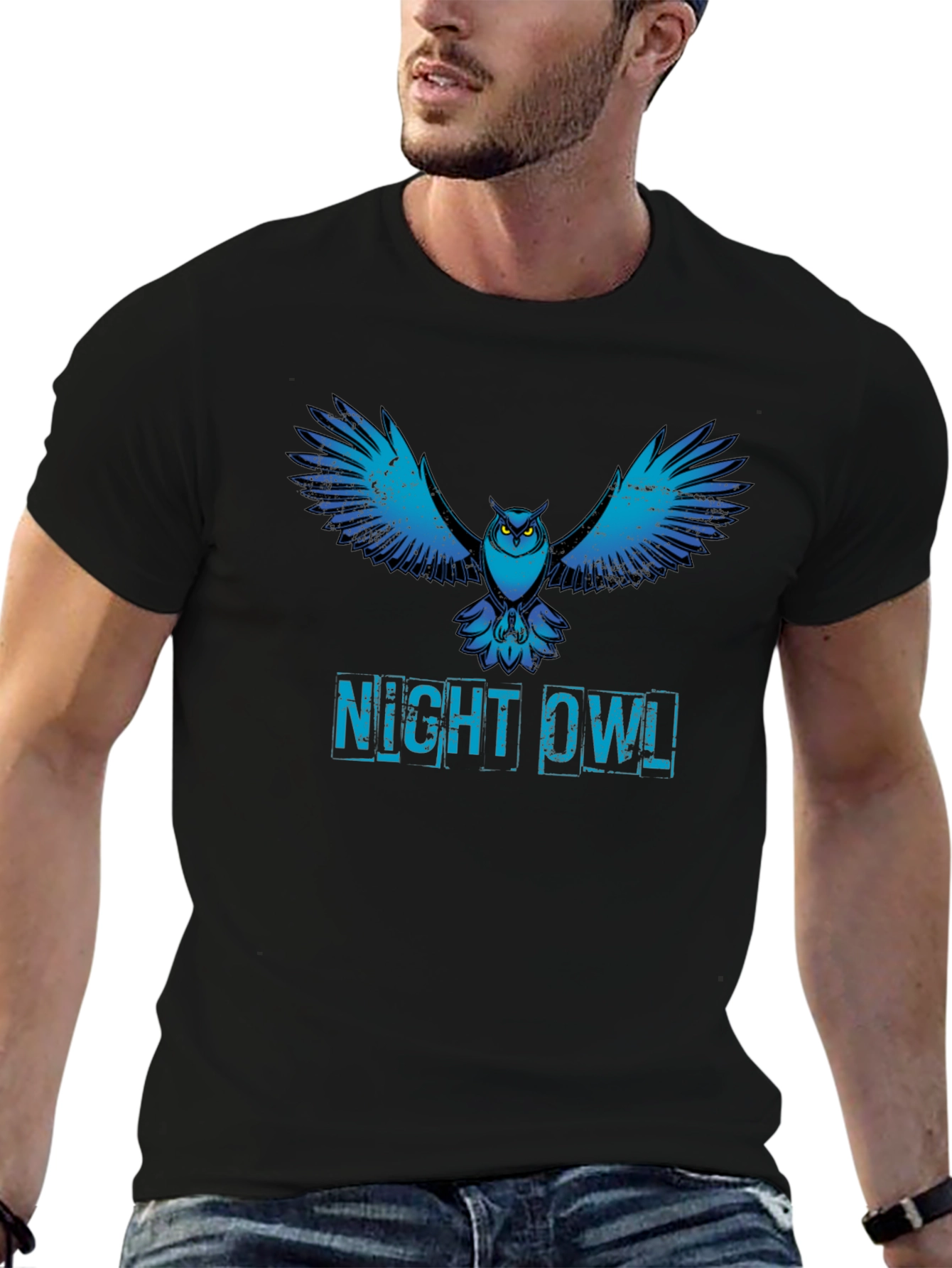 Night Owl Graphic Print T-Shirt - Black