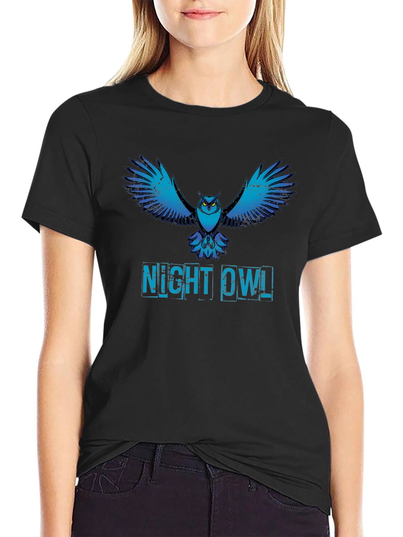 Night Owl Graphic Print T-Shirt - Black