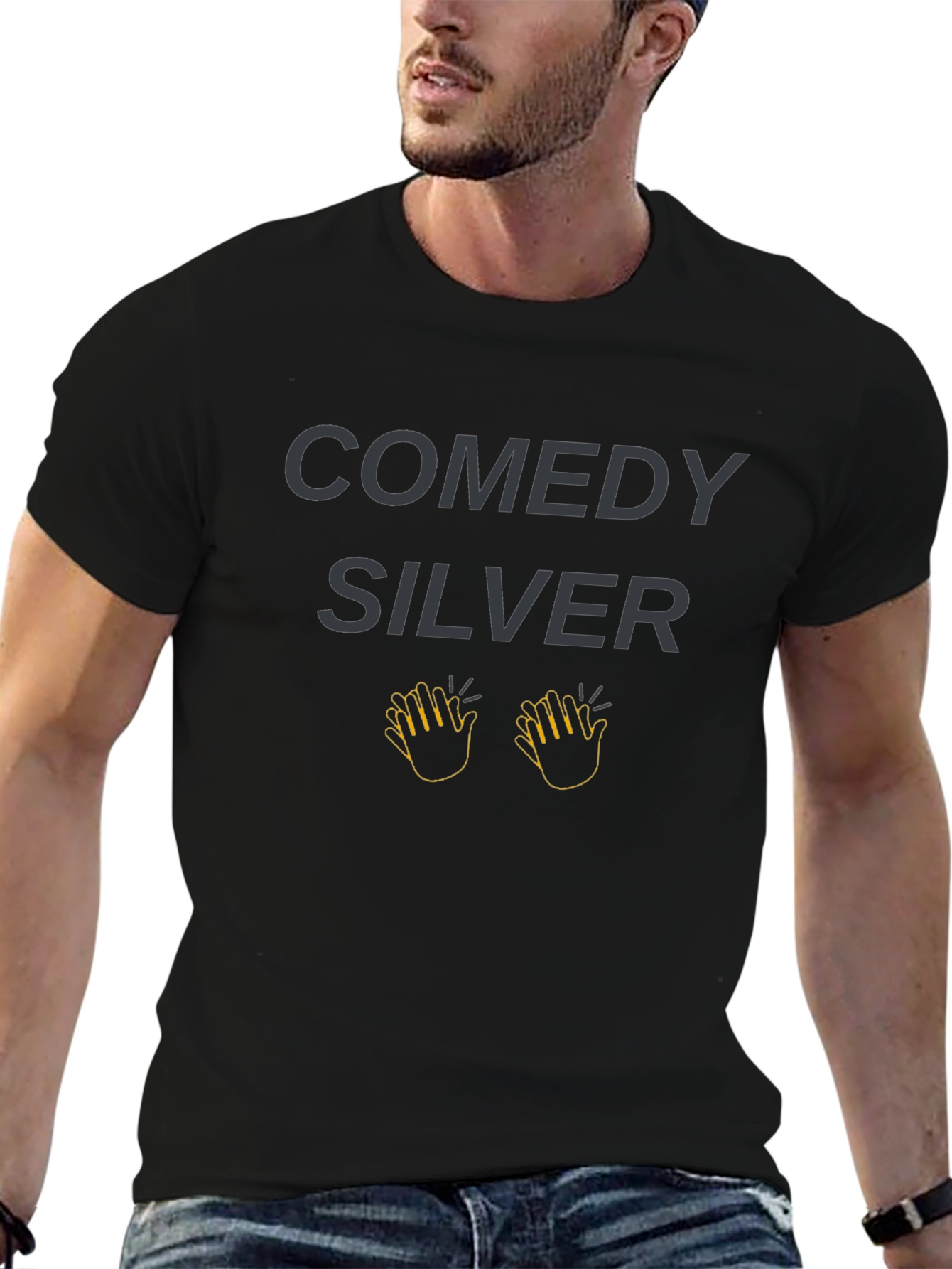 Comedy Silver Graphic Black T-Shirt