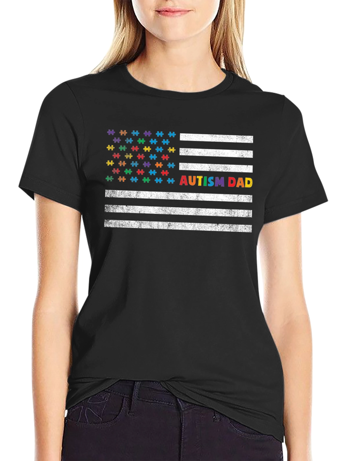 Autism Dad US Flag T-Shirt