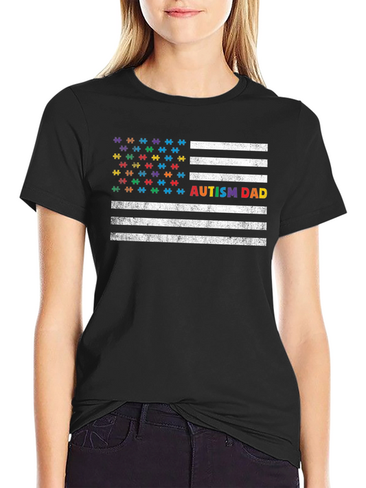 Autism Dad US Flag T-Shirt