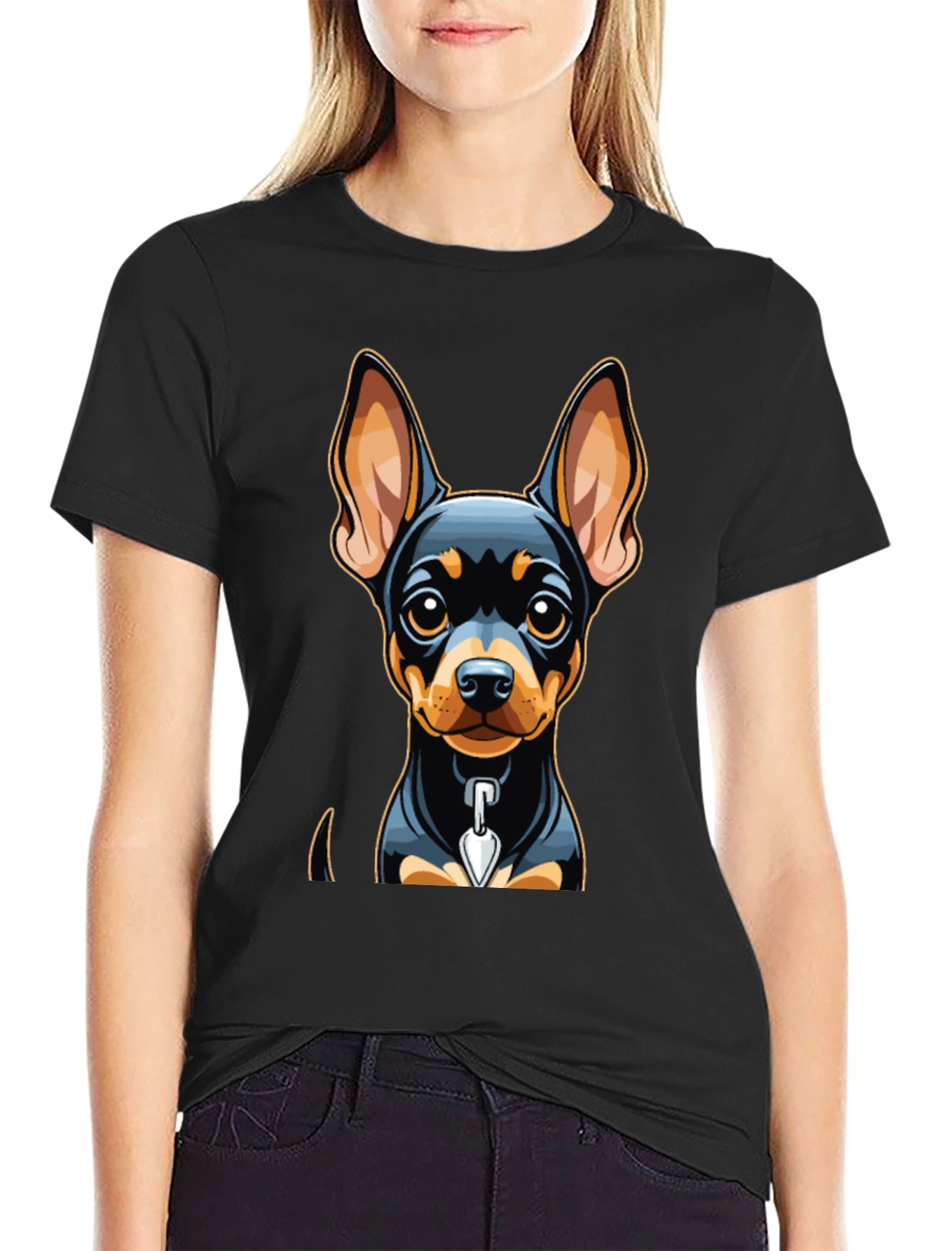 Cute Dog Graphic Tee - Black Cotton Blend